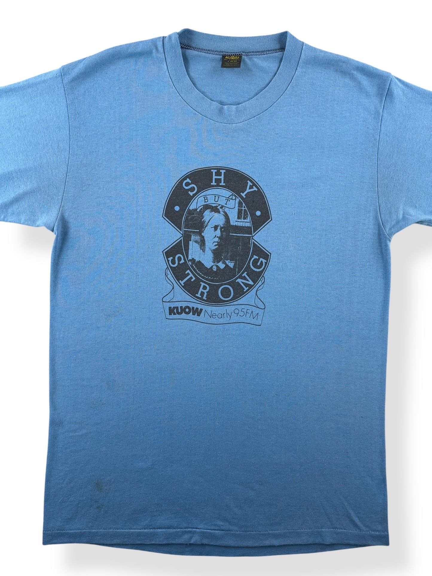 Front Close Up of Vintage Shy But Strong KUOW Tee SZ L (Fits M)
