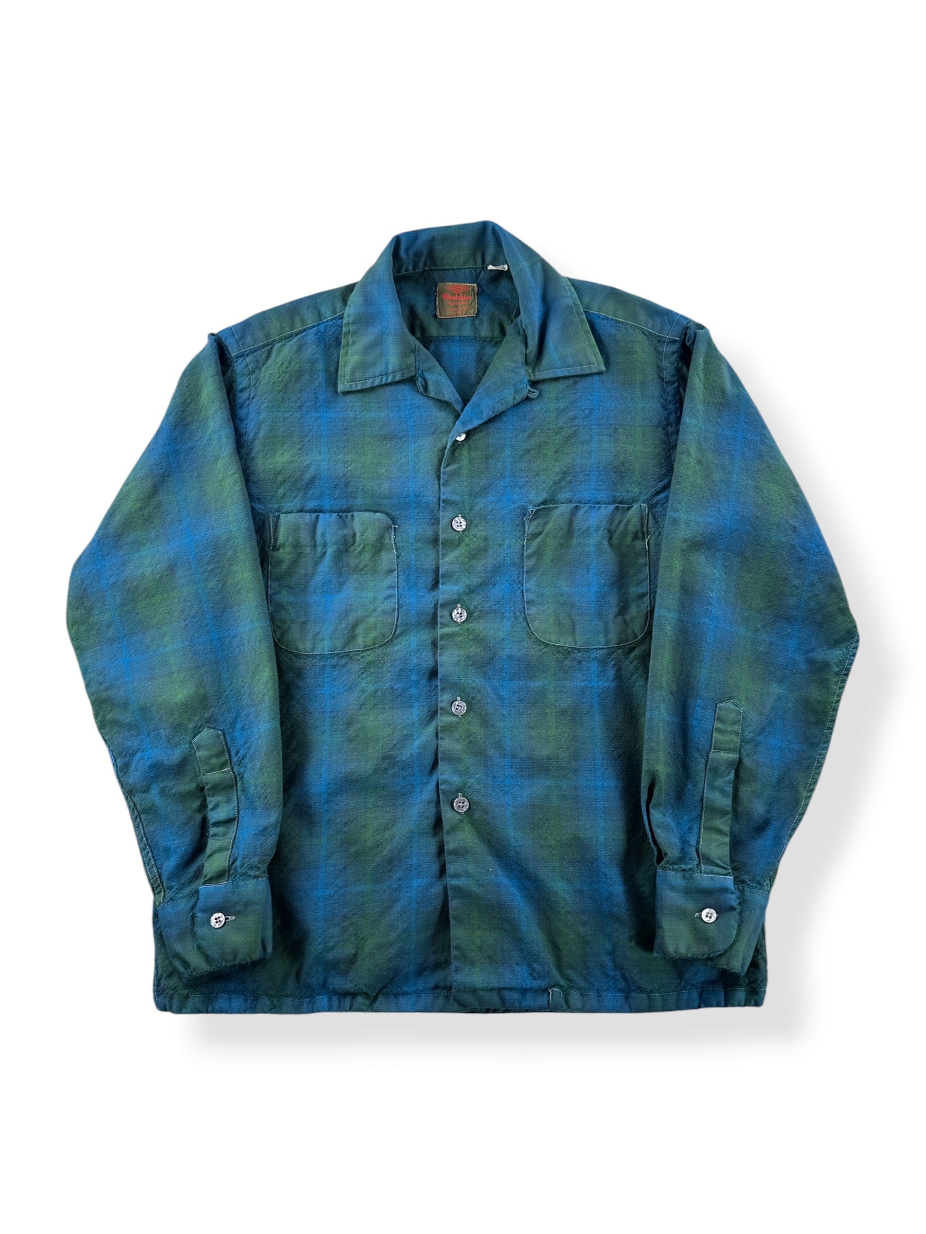 Front of Vintage Woolshire Shadow Plaid Loop Collar Shirt SZ M - AS IS