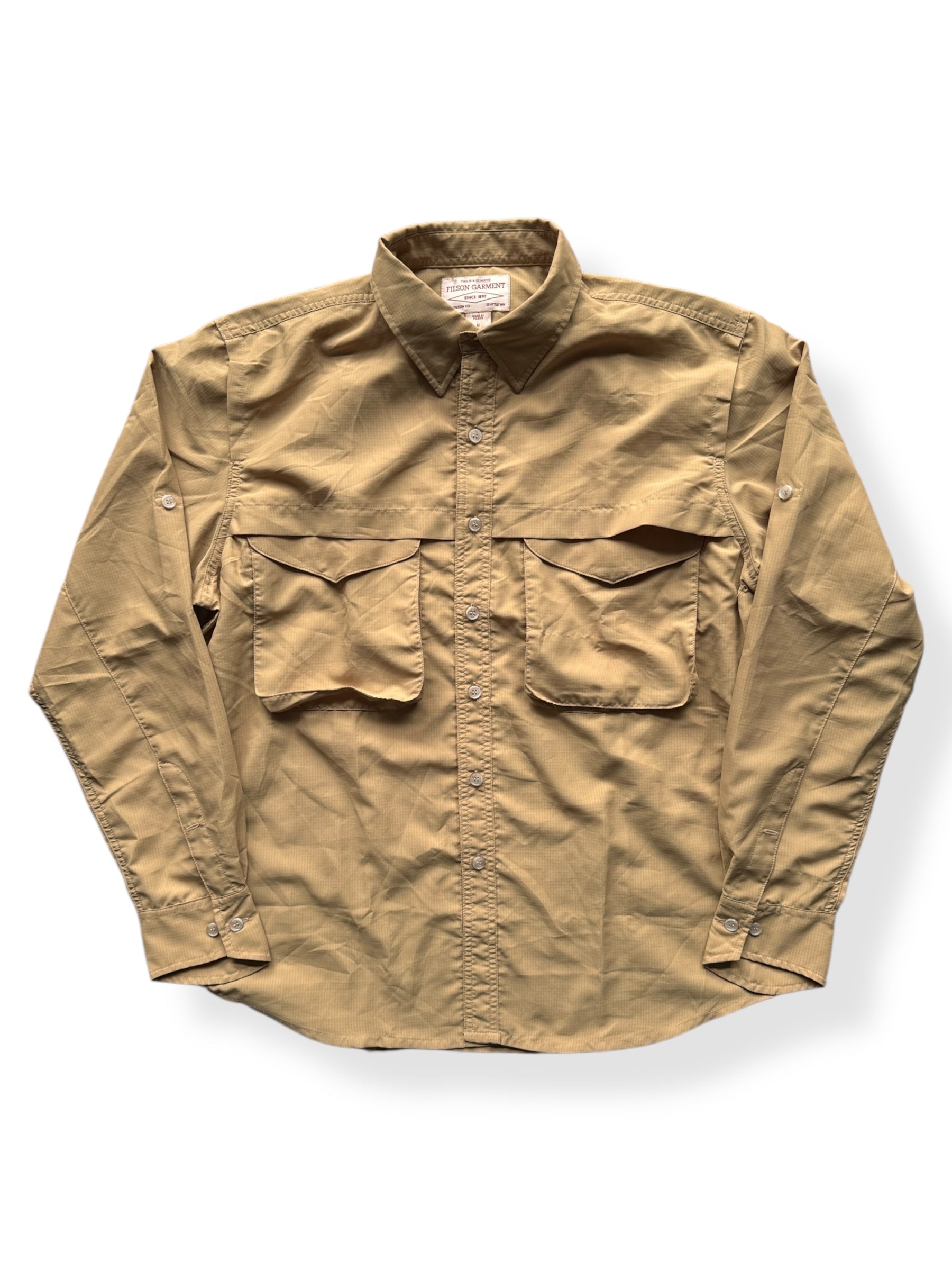 Front of Filson Yellow Angler Shirt SZ M