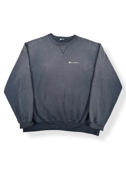 Front of Vintage Faded Black Champion Reverse Weave Crewneck SZ XL - AS IS