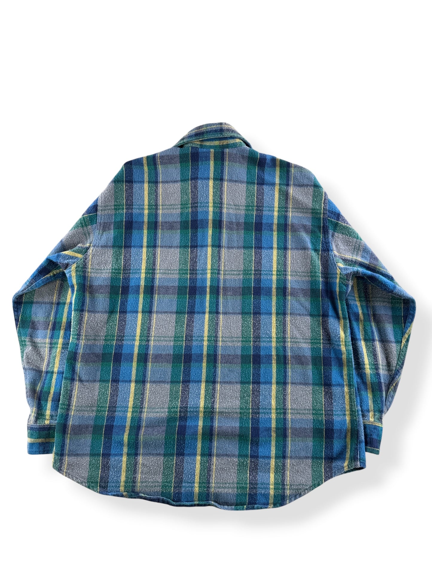Back of Vintage St John's Bay Gray Blue Green Cotton Flannel