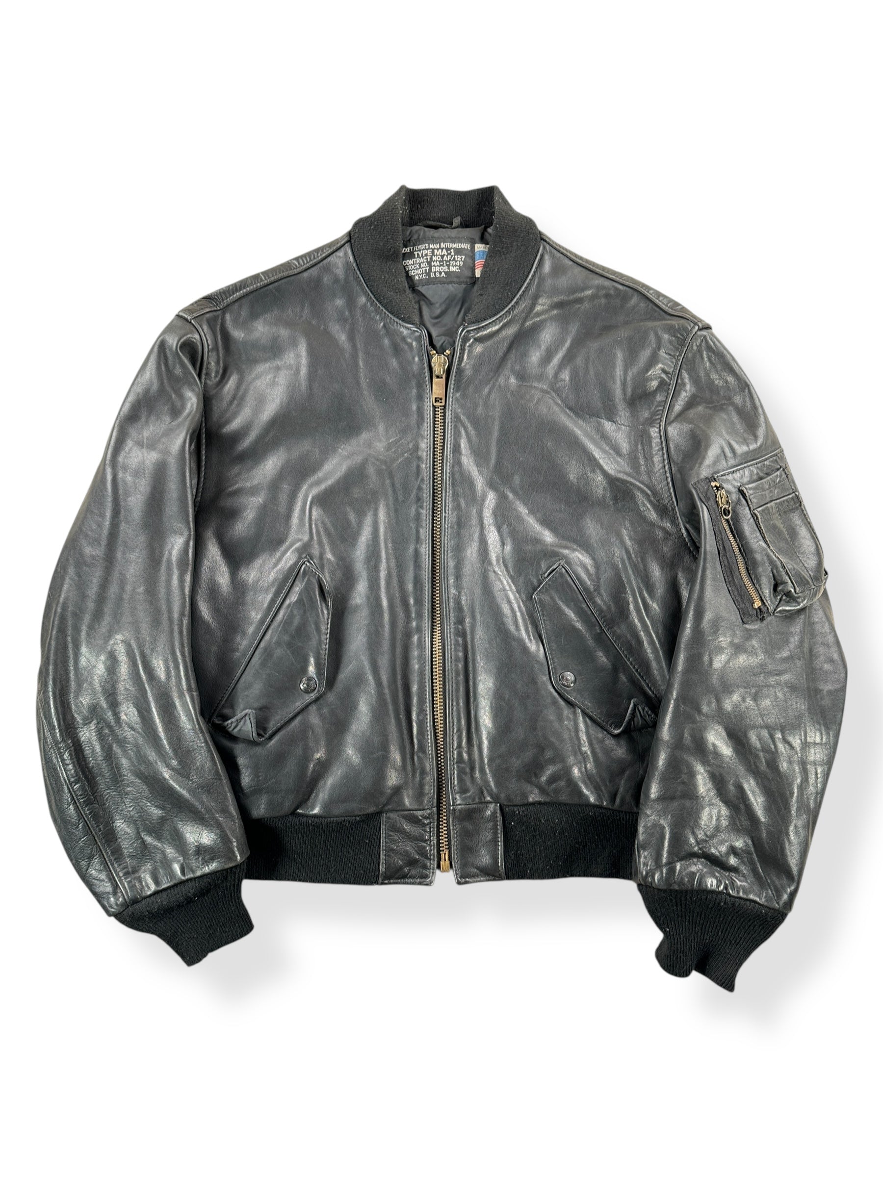 Front of Vintage Schott Leather MA-1 Jacket SZ 46