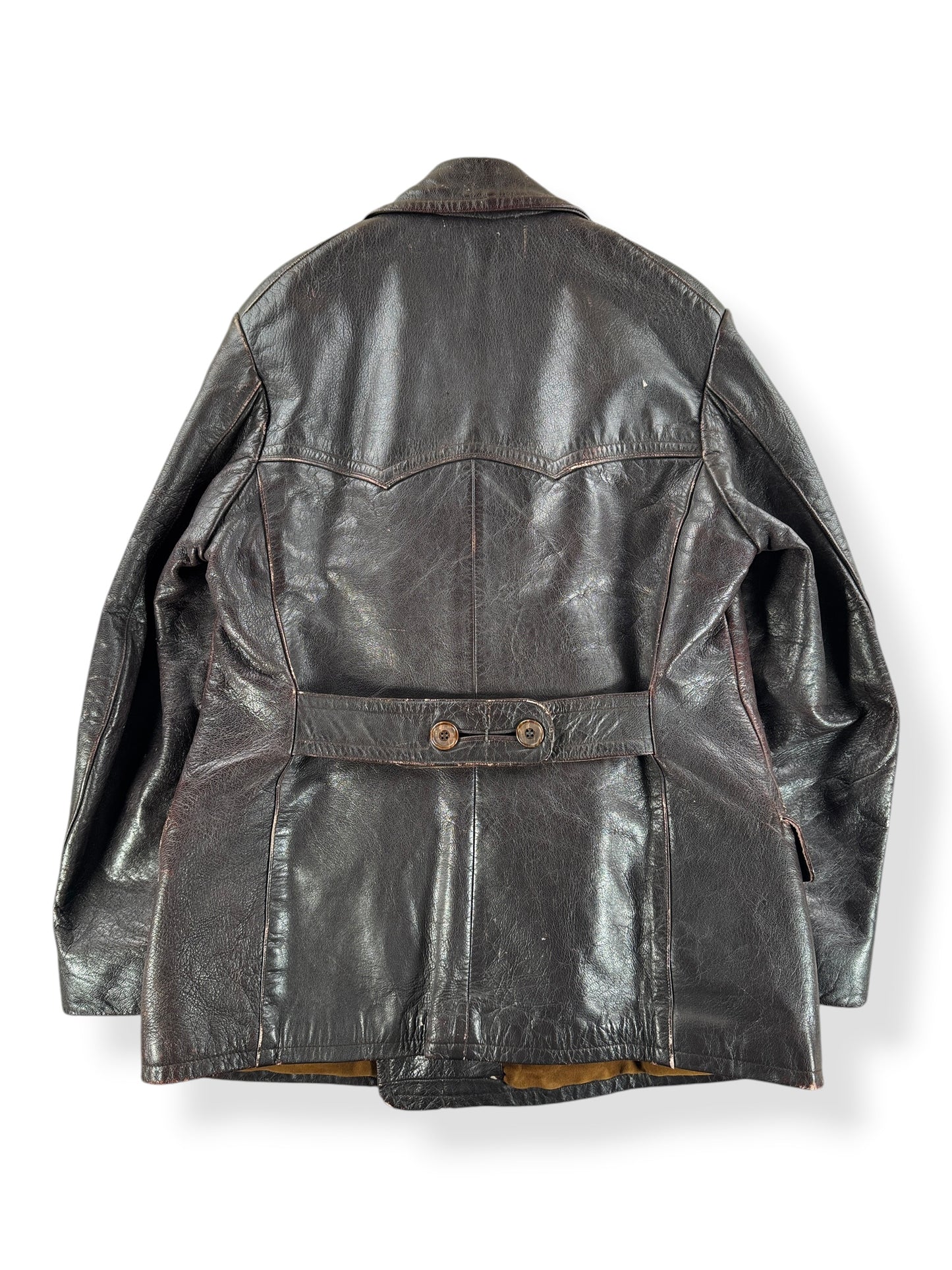 Back of Vintage 60s German Leather Trench Coat SZ M