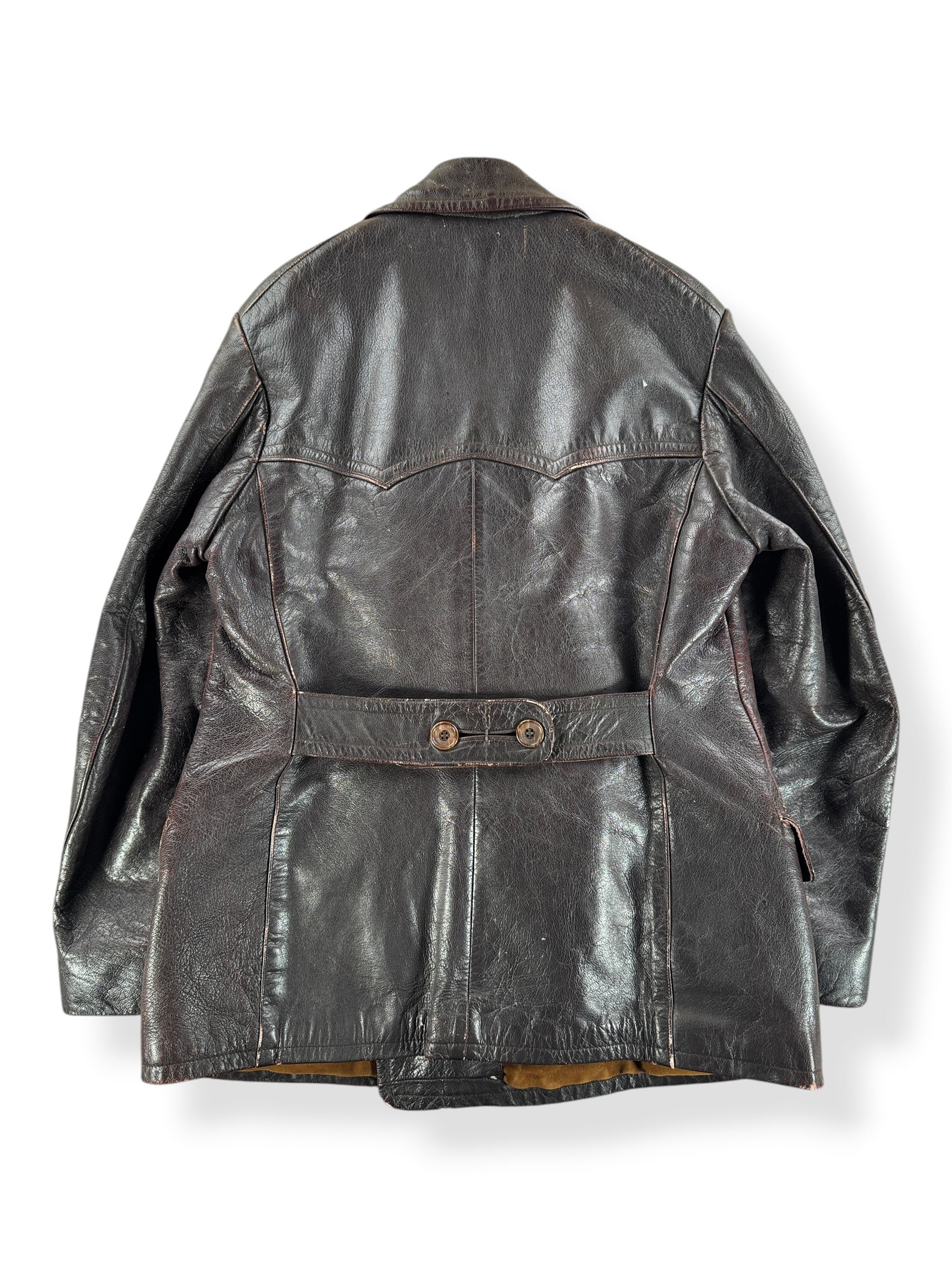 Back of Vintage 60s German Leather Trench Coat SZ M