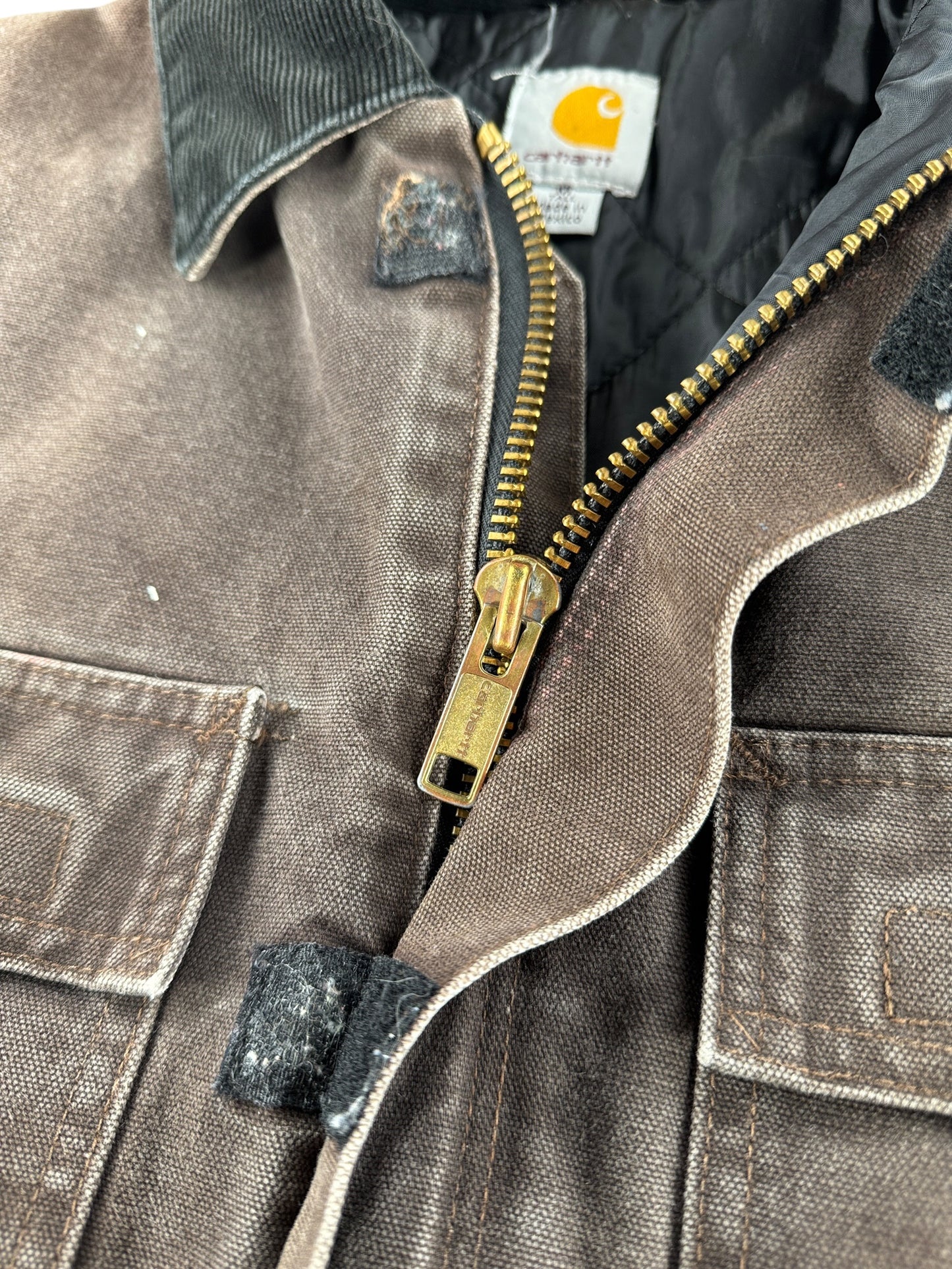 Zipper on Vintage Carhartt Arctic Jacket Faded Brown SZ M-T