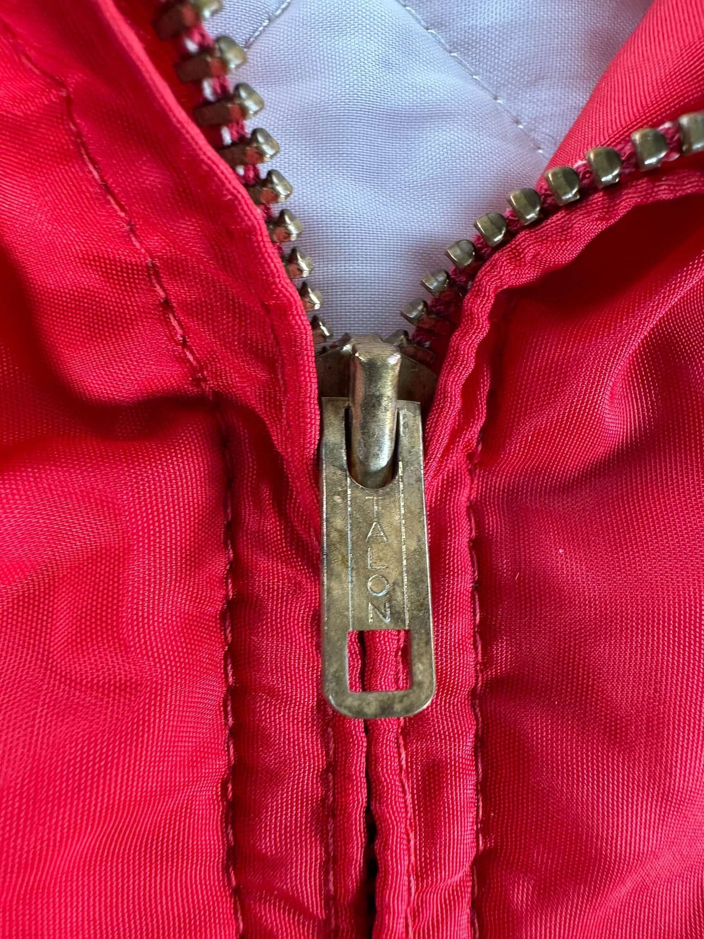 Zipper on Vintage 60s Red Blue Bell Zip Jacket SZ 42
