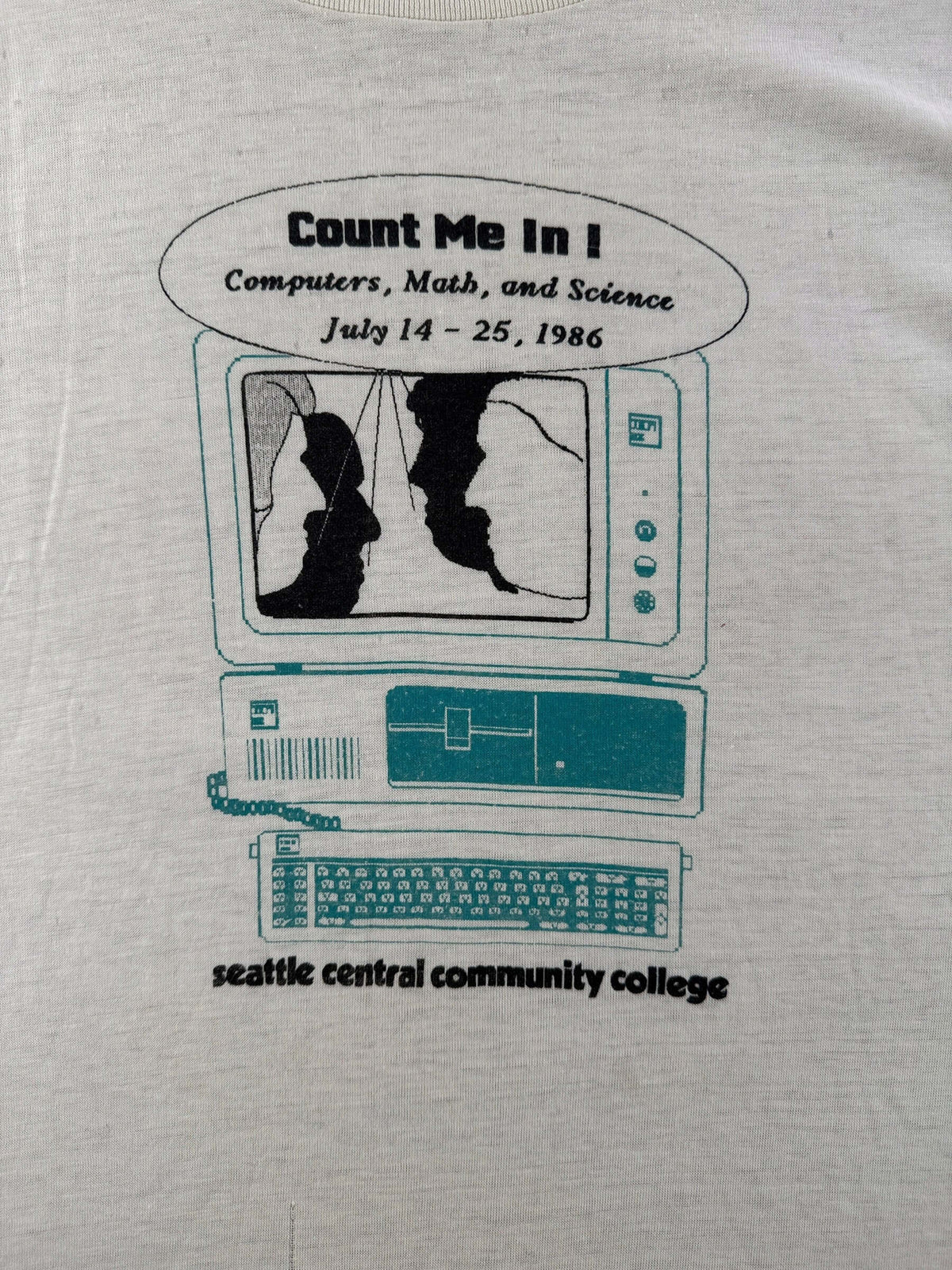 Front graphic on Vintage Seattle College Computer Tee SZ L (Fits S)