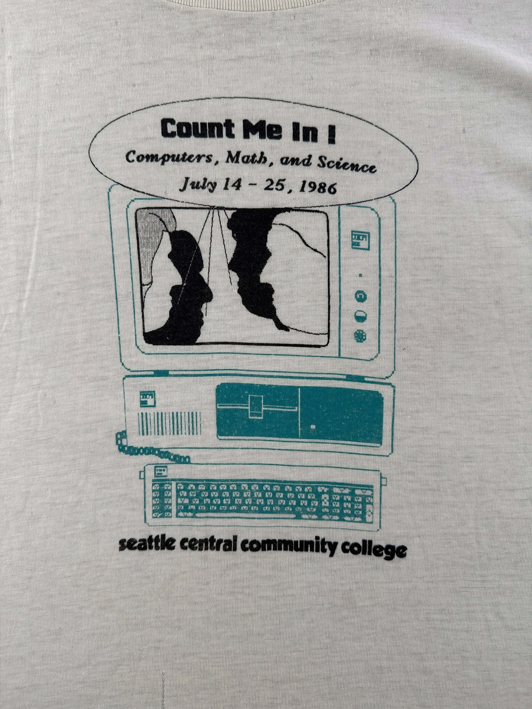 Front graphic on Vintage Seattle College Computer Tee SZ L (Fits S)