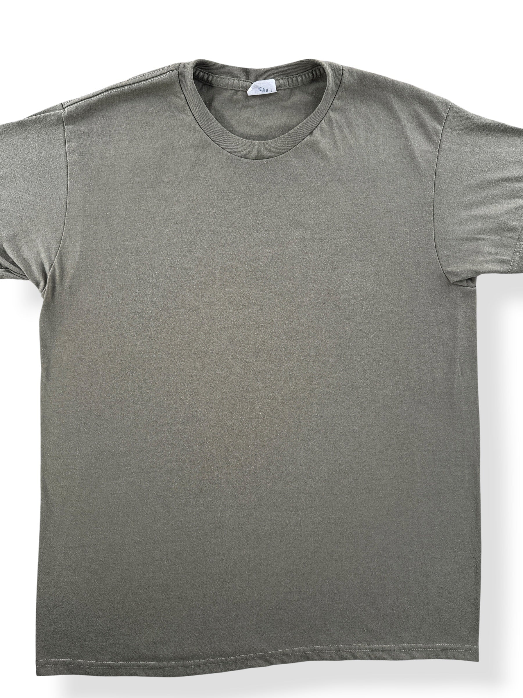 Front Close Up of Vintage Olive Green Military Tee SZ L