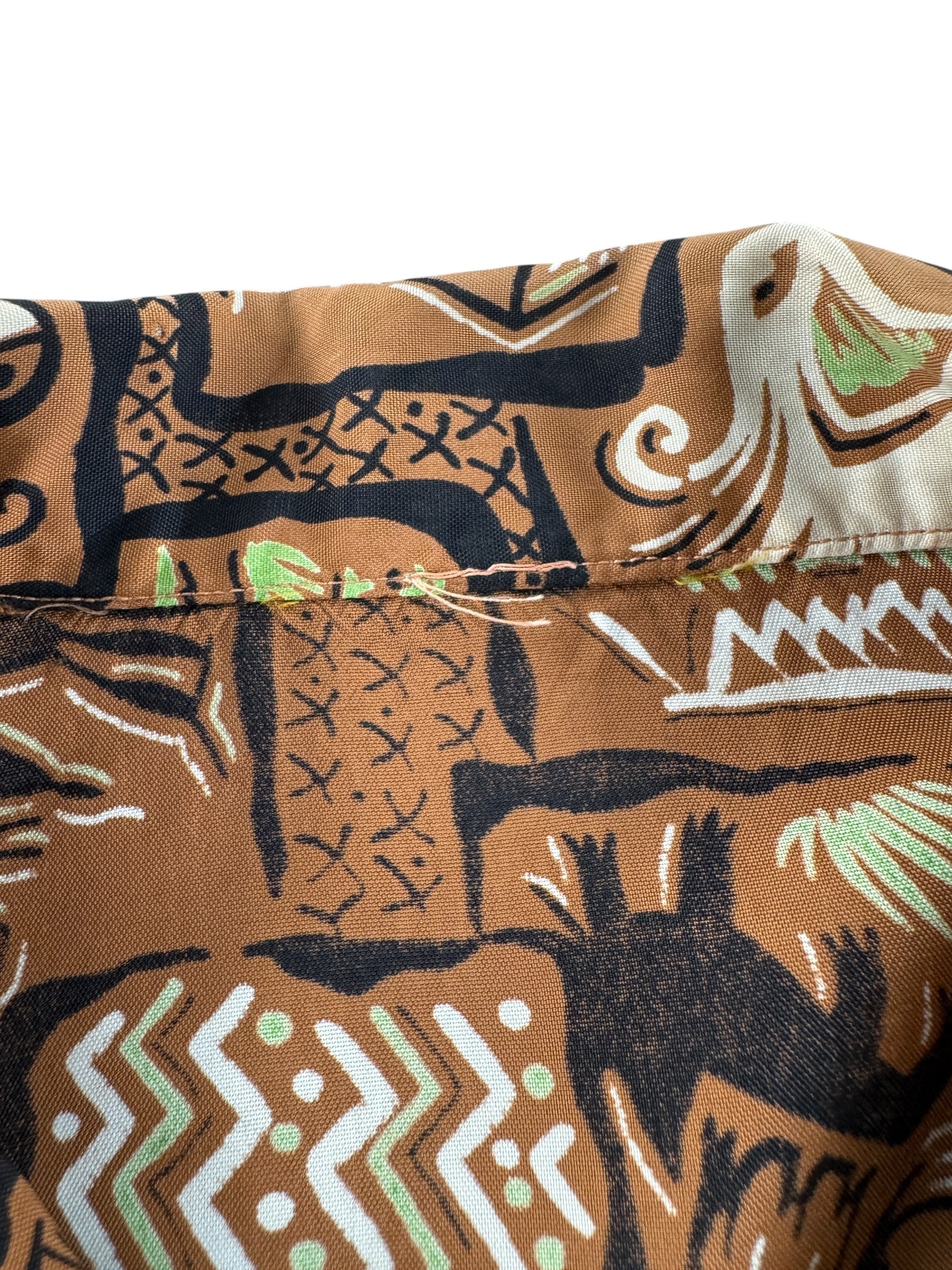 Missing Tag on Vintage Brown Rayon Patterned Aloha Shirt SZ S - AS IS