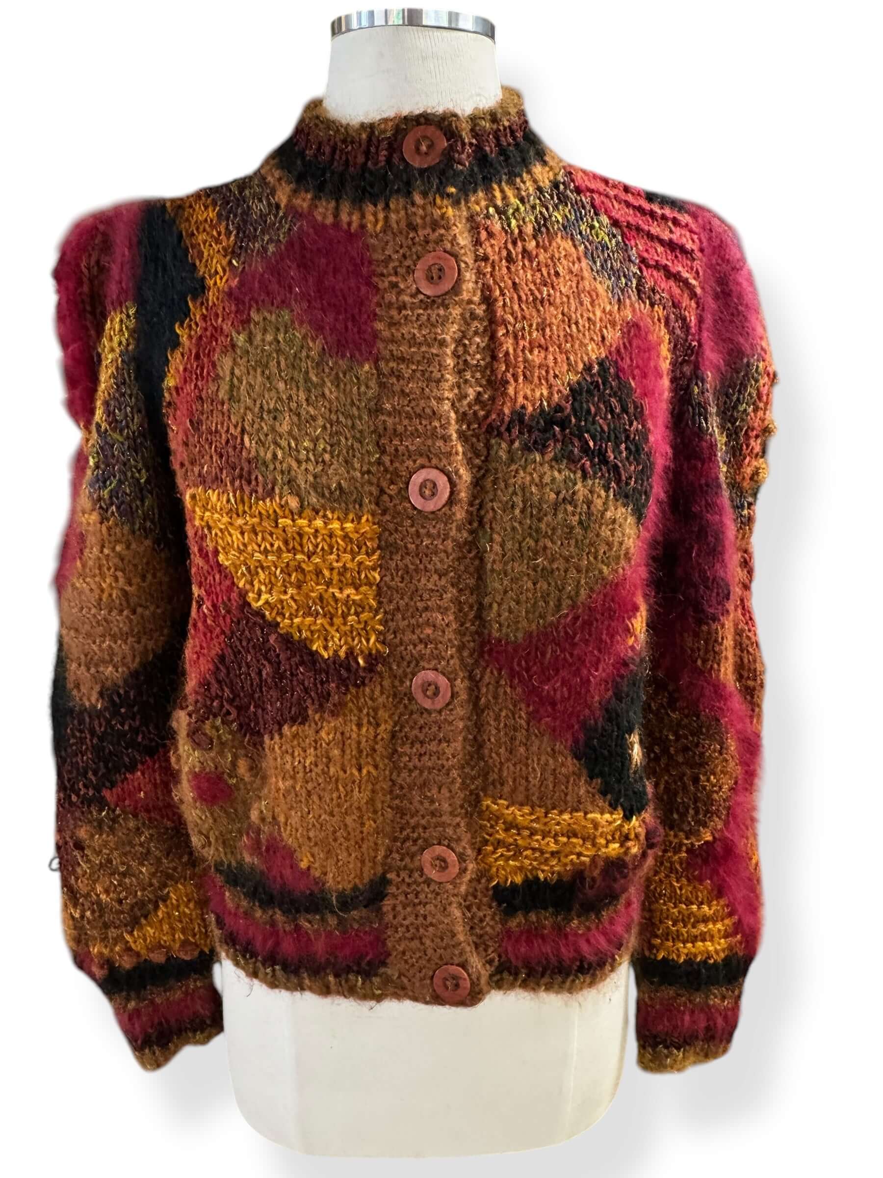 Front view of 1980s Ilene Danchig Artsy Cardigan Sweater M