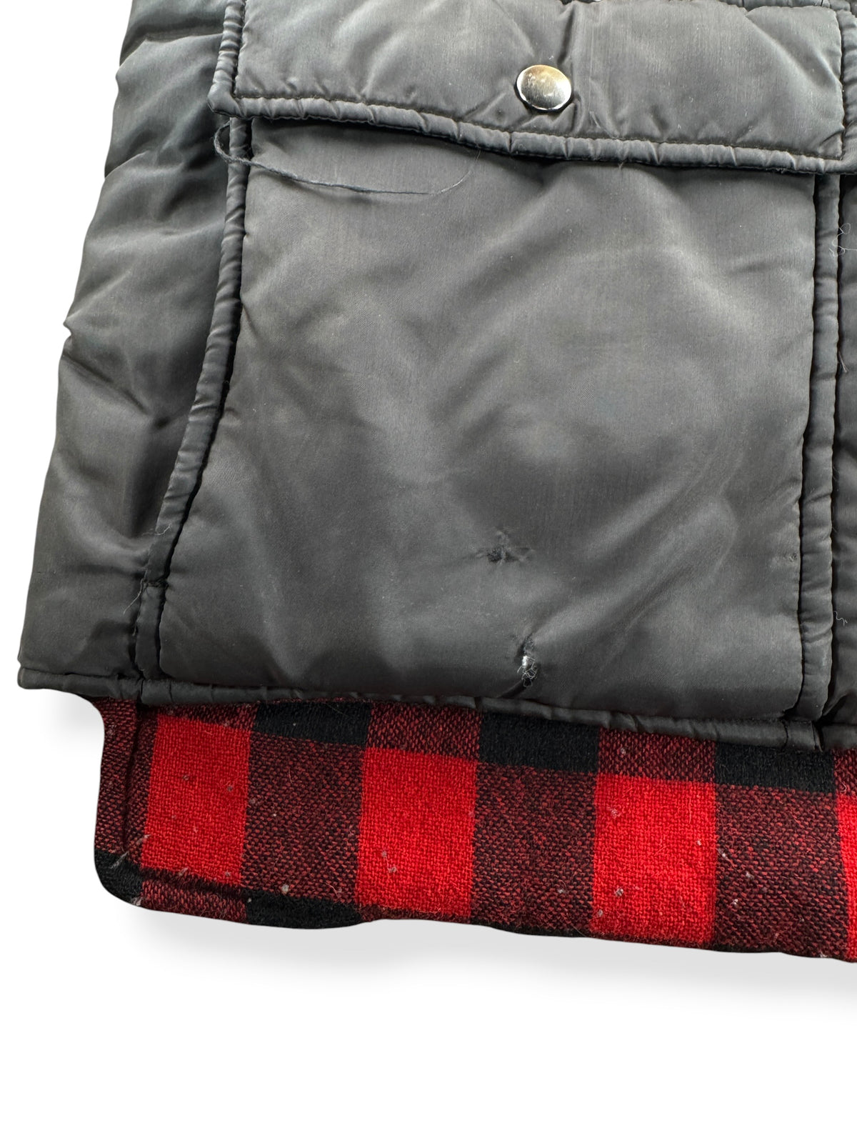 Ware on pockets of Vintage Arrow Buffalo Plaid Down Vest SZ L