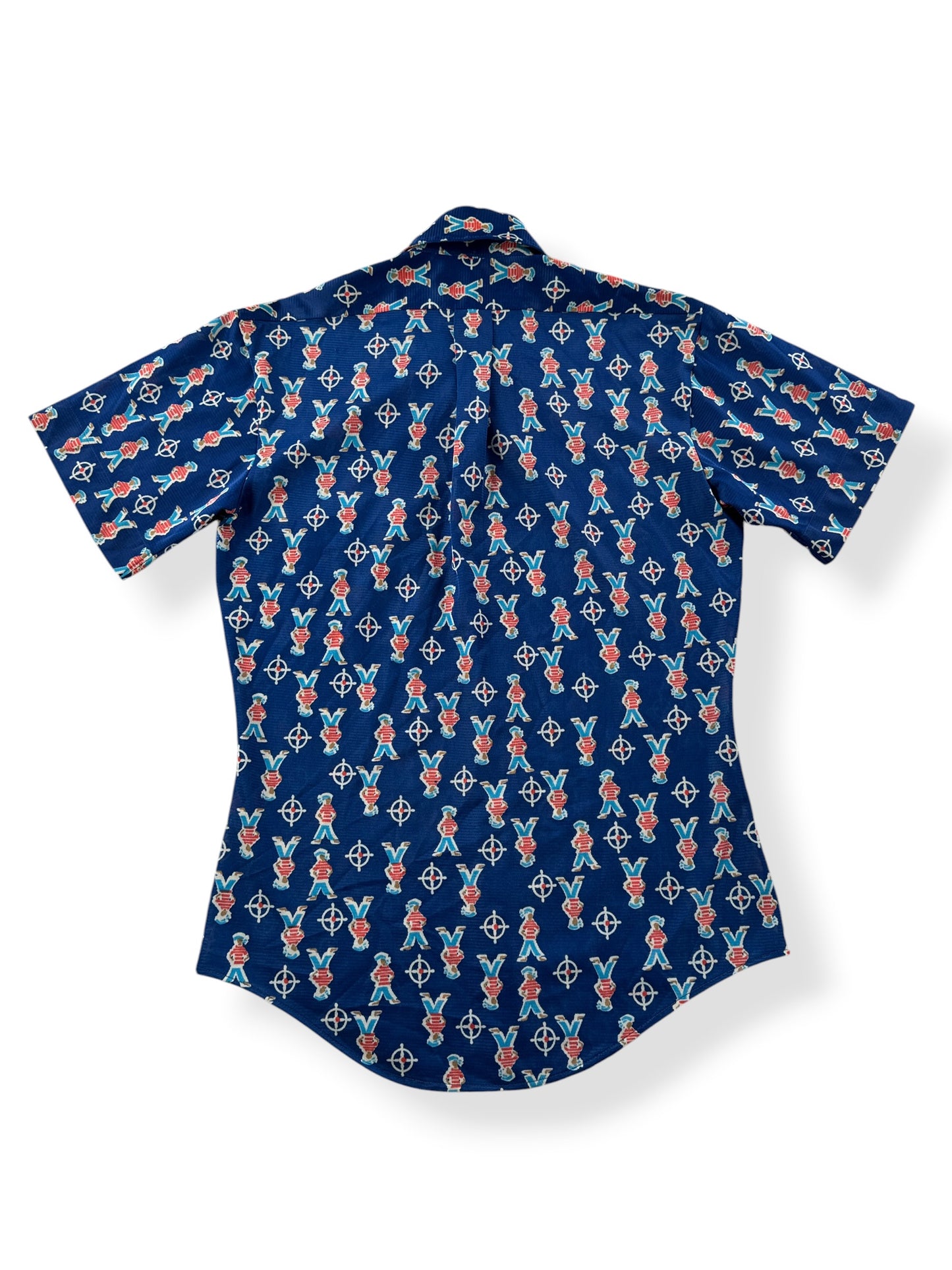 Back of Vintage Malboro Polyester Sailor Pattern Shirt SZ S