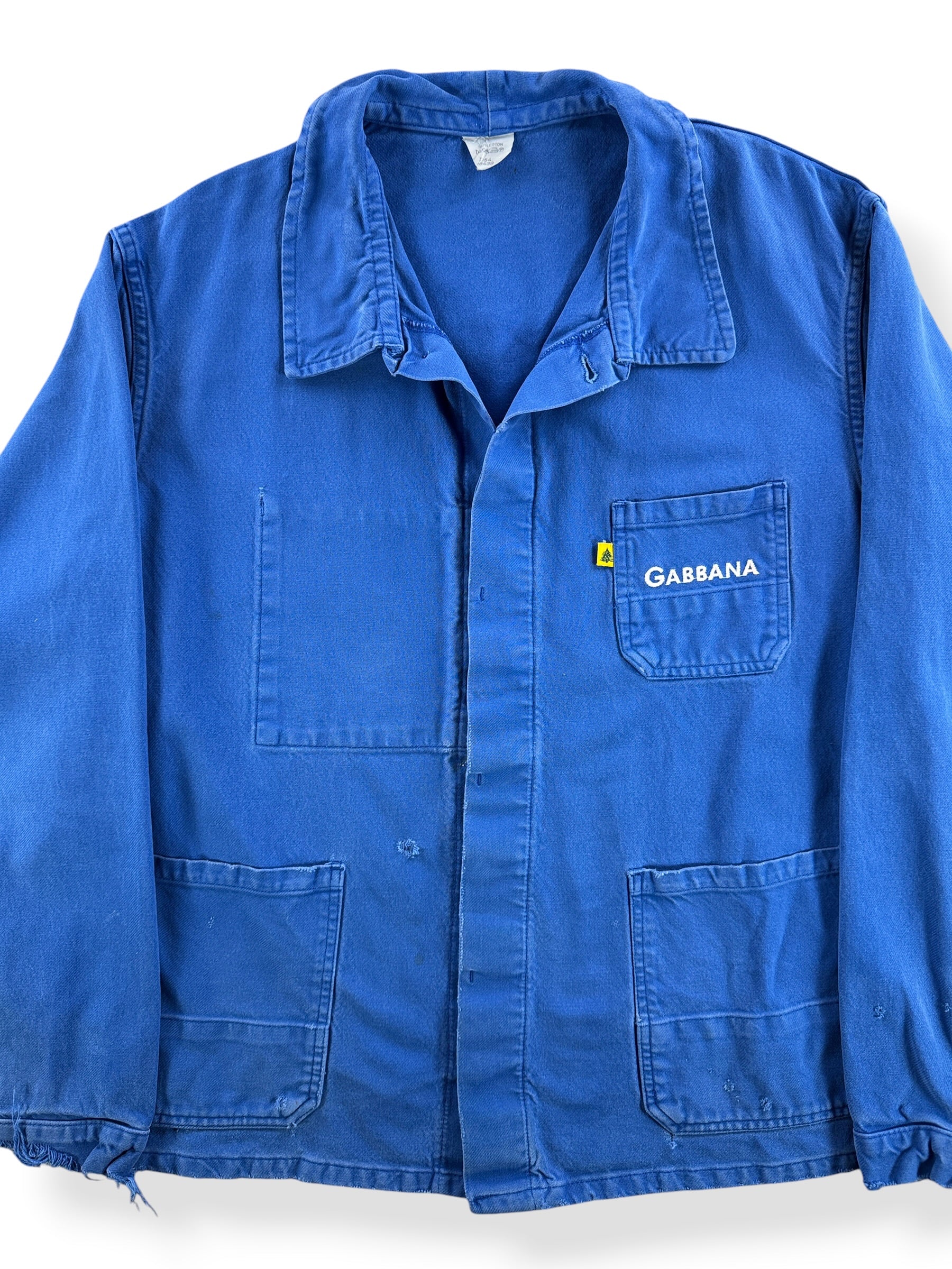 Front Close Up of Vintage "Gabbana" French Chore Coat SZ L
