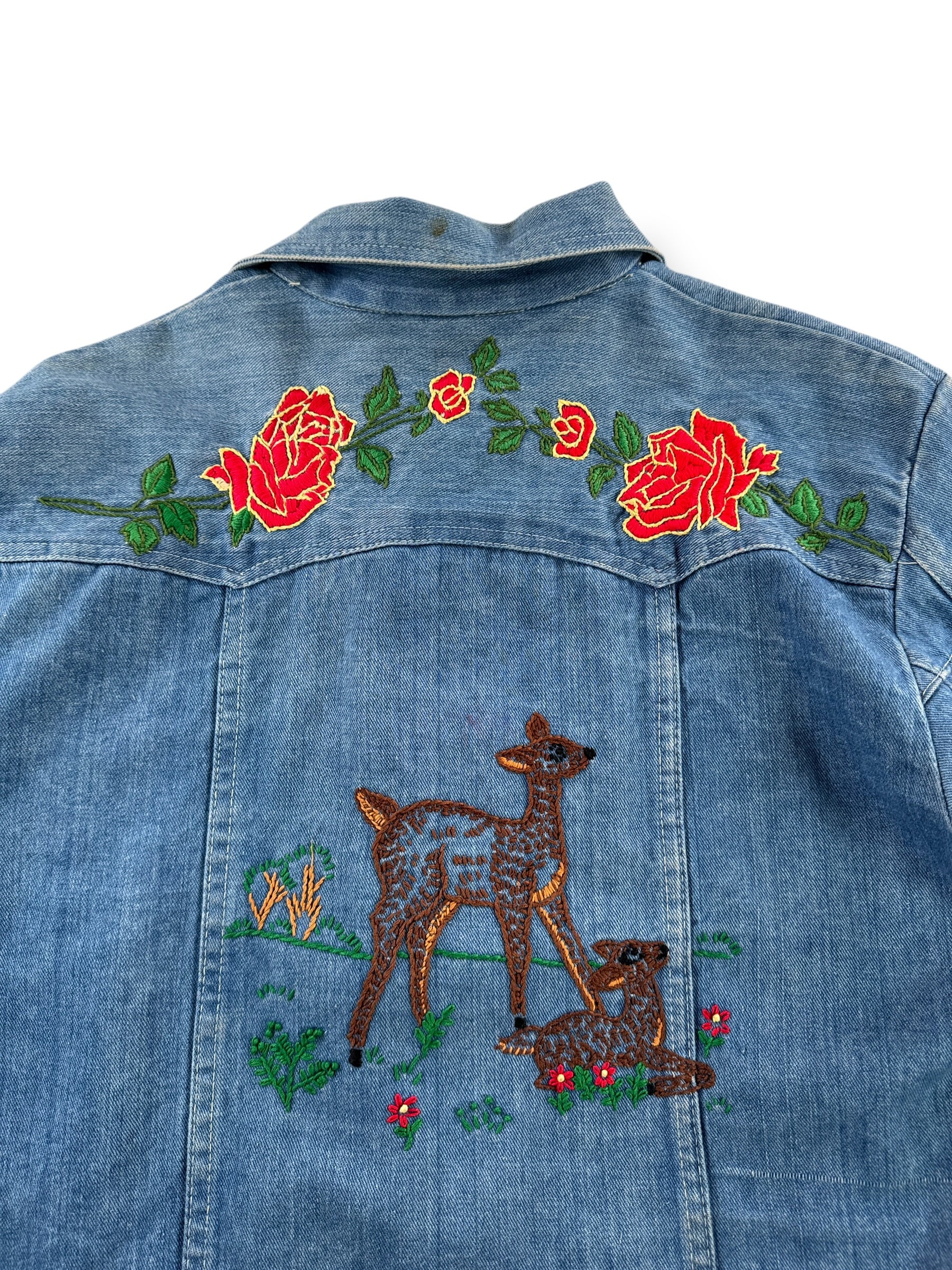 Back Embroidery on Vintage Male Duds Embroidered Denim Patchwork Jacket SZ L (Fits M)
