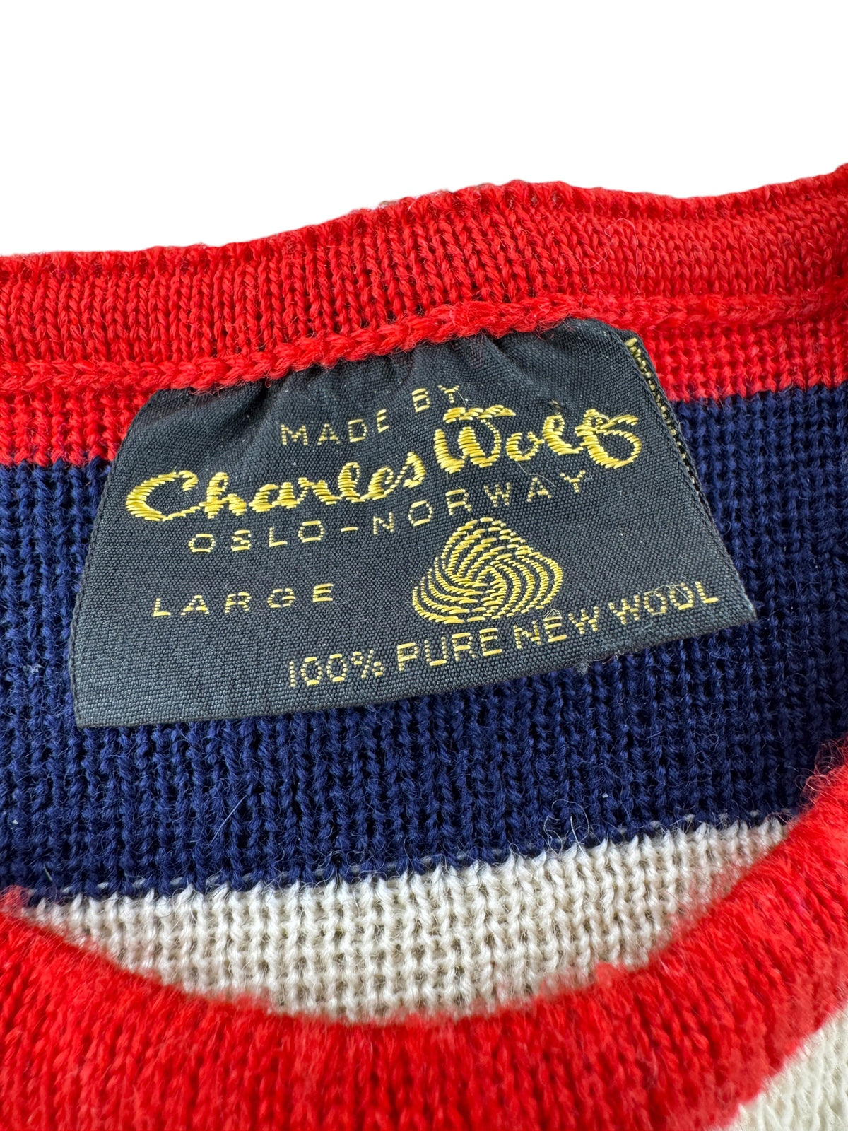 Tag on Vintage Charles Wolf Striped Wool Sweater SZ L
