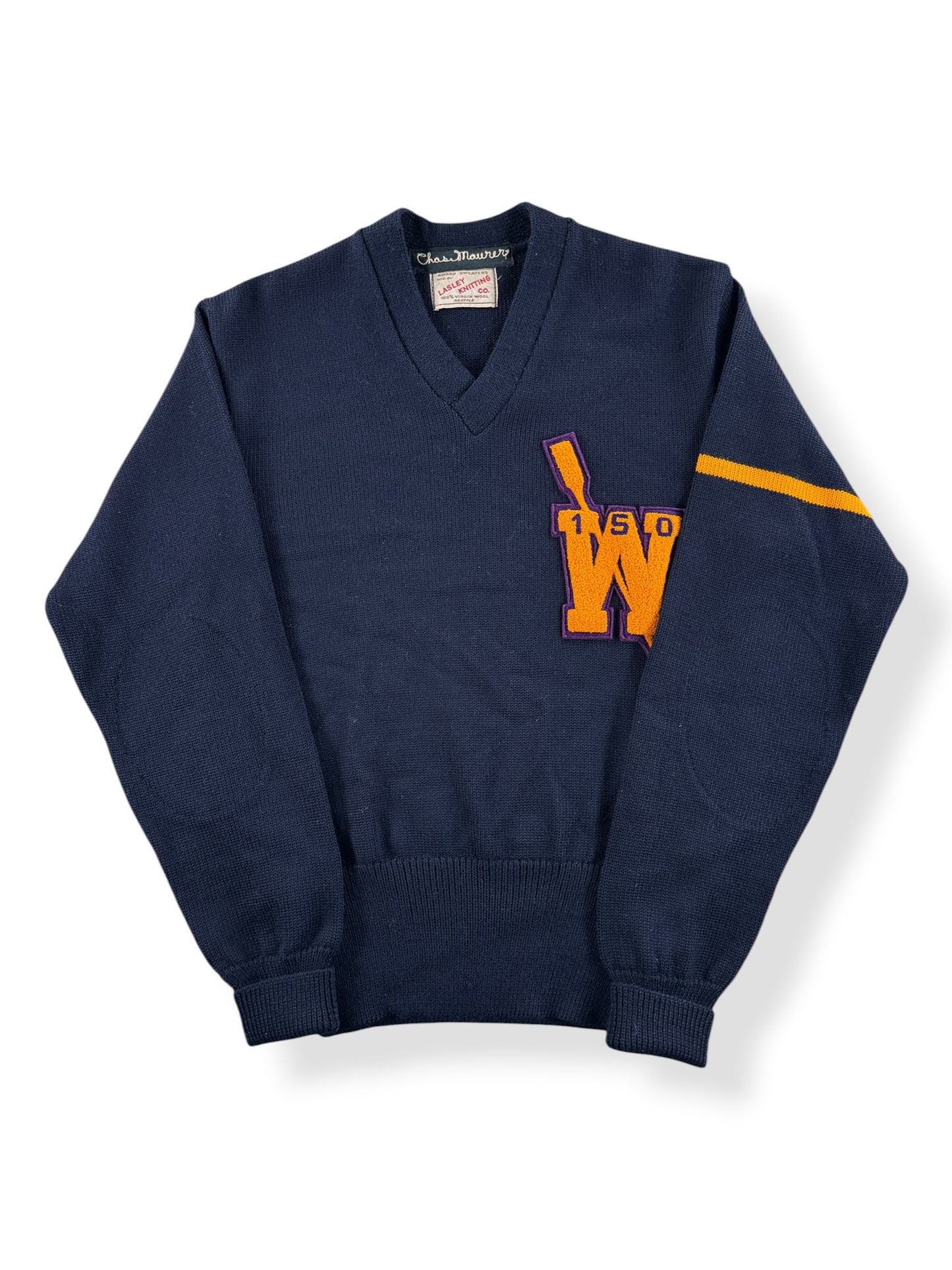 Front of Vintage 1940s Era University of Washington Varsity Sweater SZ S
