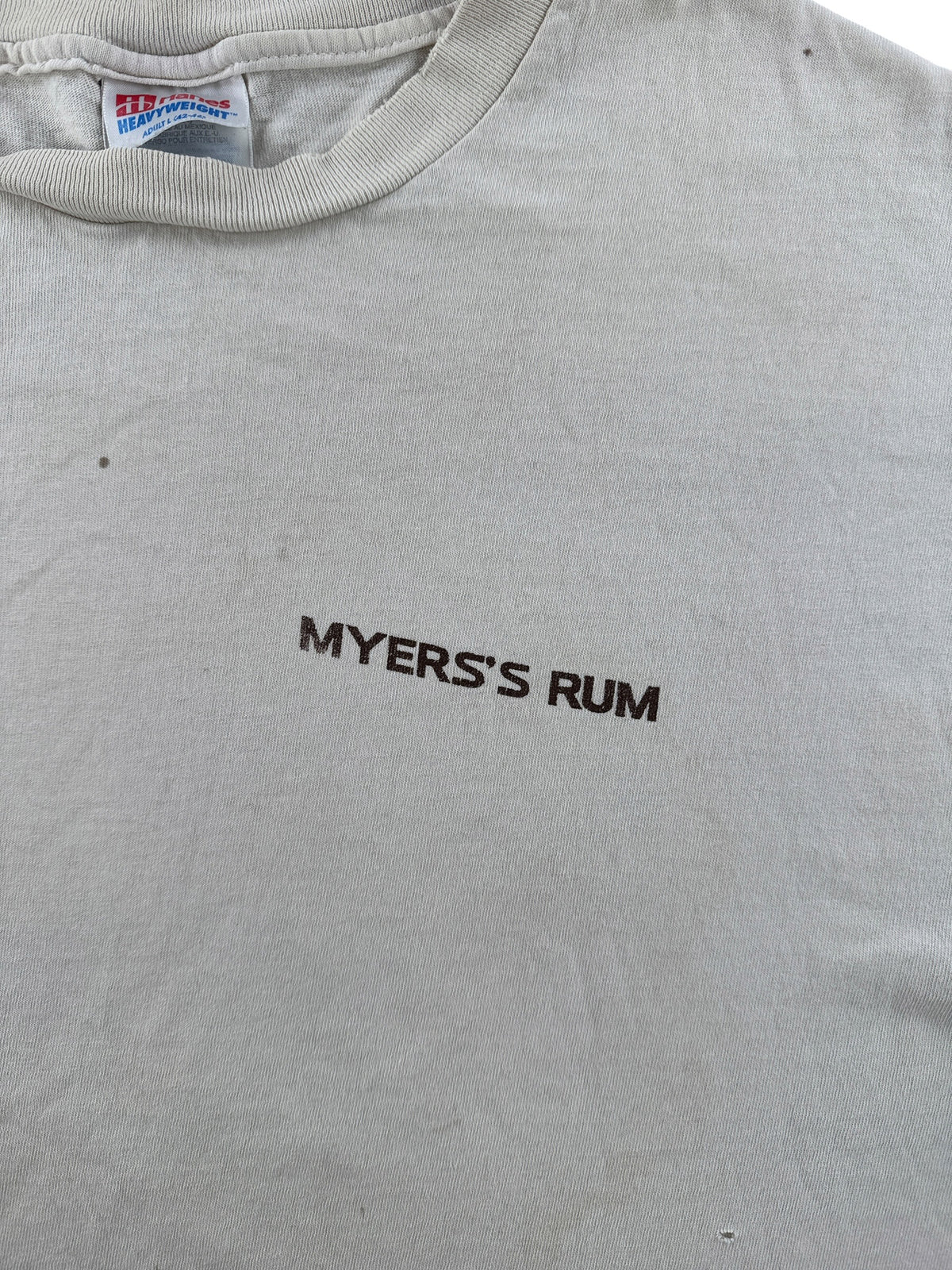 Myers's Rum logo on front of Vintage Distressed Myer's Rum Tee SZ L