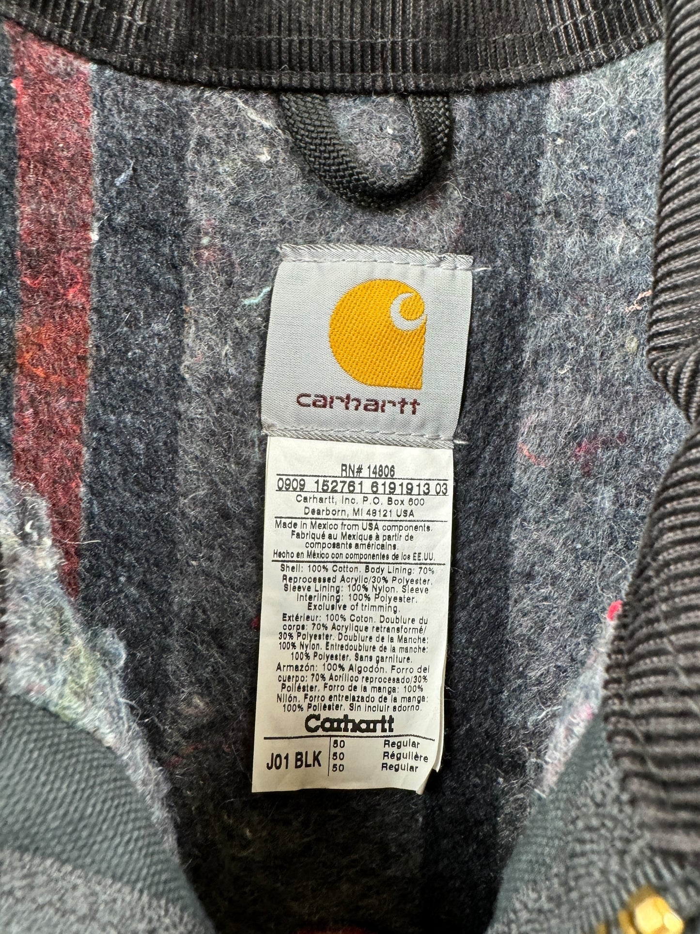 Tag on Carhartt 76 Performance Lubricants Detroit Jacket SZ 50