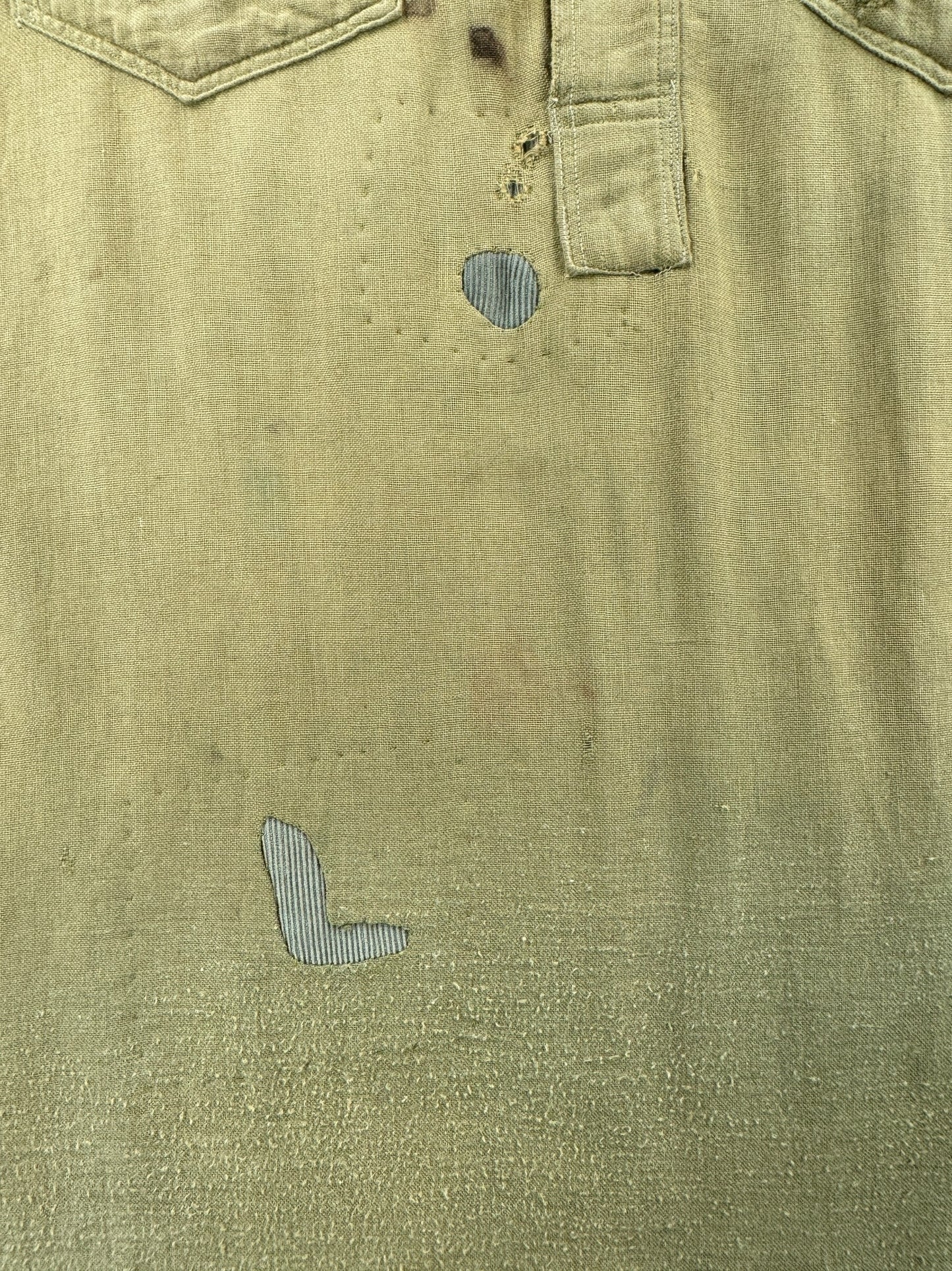 Repair on Vintage 5 Brothers Hand Repaired Chartreuse Chinstrap Shirt SZ M