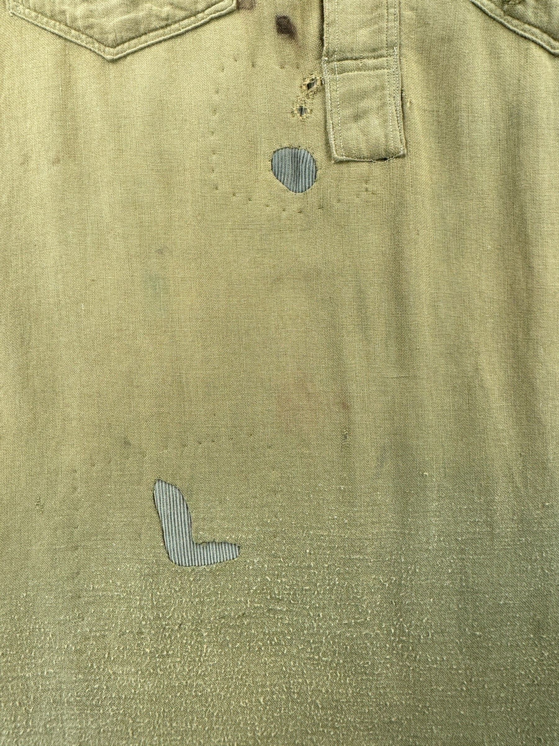Repair on Vintage 5 Brothers Hand Repaired Chartreuse Chinstrap Shirt SZ M