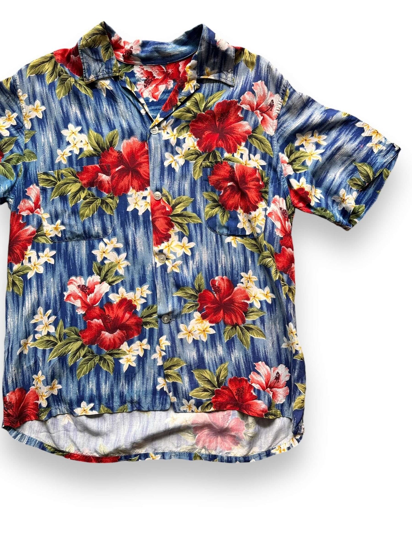 Front Left View of Vintage Sneaky Penney's Rayon Aloha Shirt SZ M