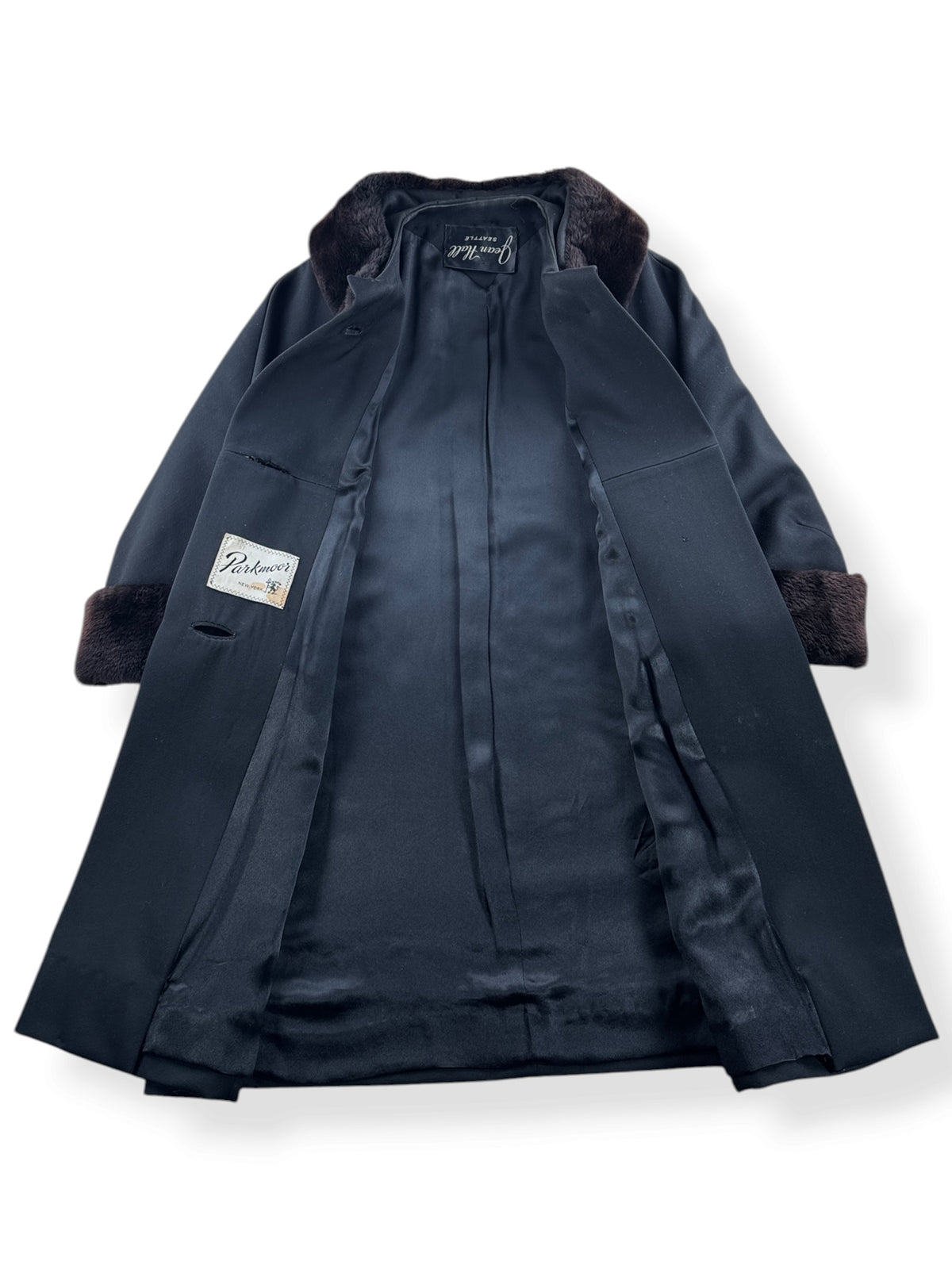 Inside of Vintage Black Swing Coat SZ M