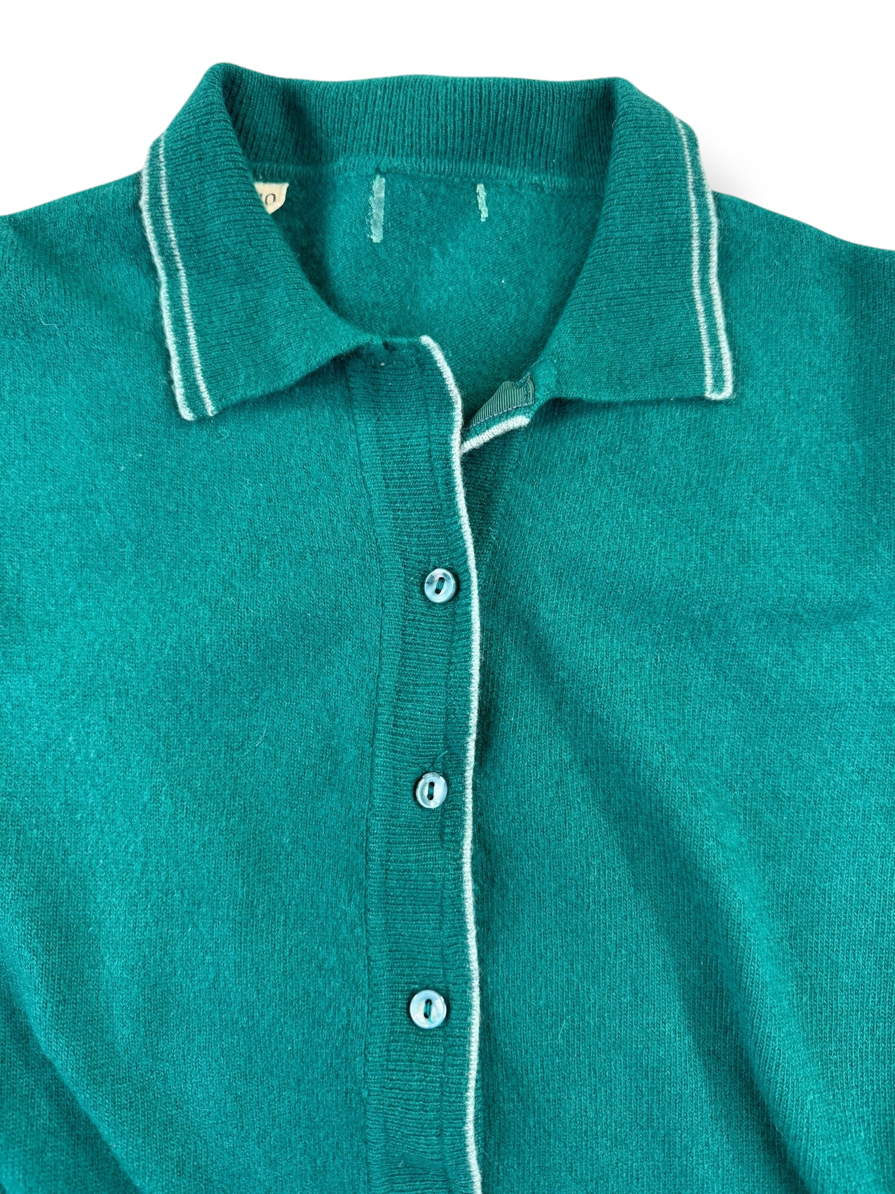 Collar of 1950s Green Cashmere Collared Cardigan M