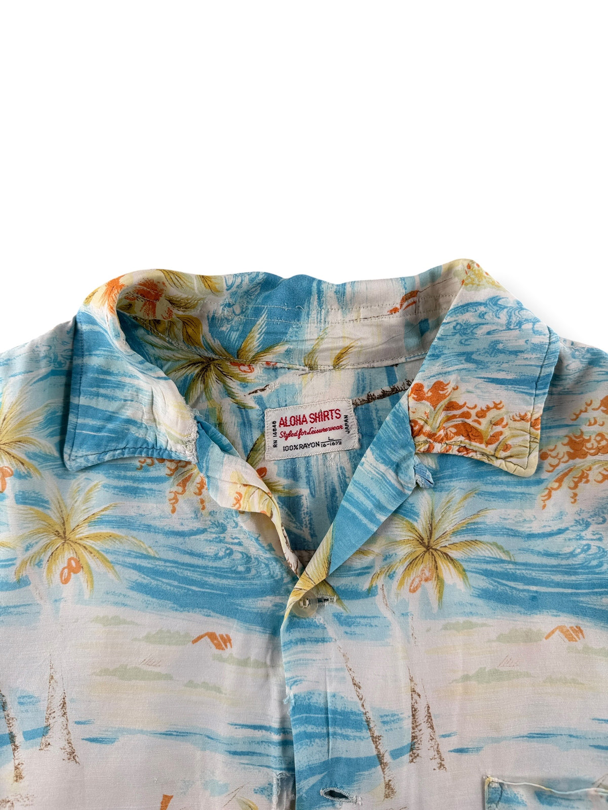 Collar on Vintage Thrashed Aloha Shirt SZ L - AS IS
