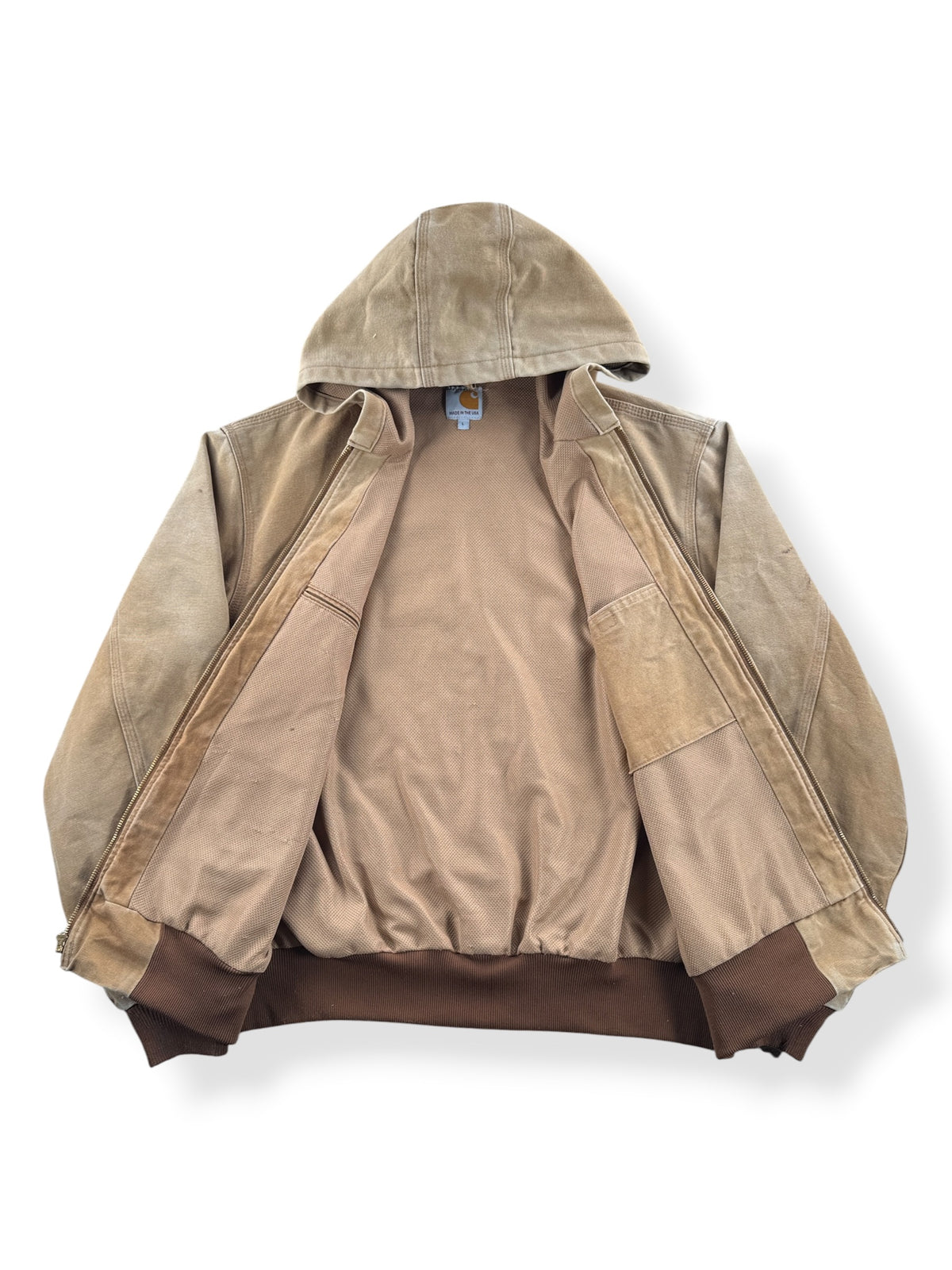 Inside of Carhartt Tan Hooded Jacket SZ L