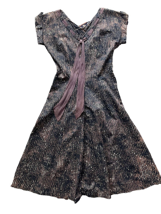 Full front view of 1950s Brown & Black Speckled Day Dress S-M