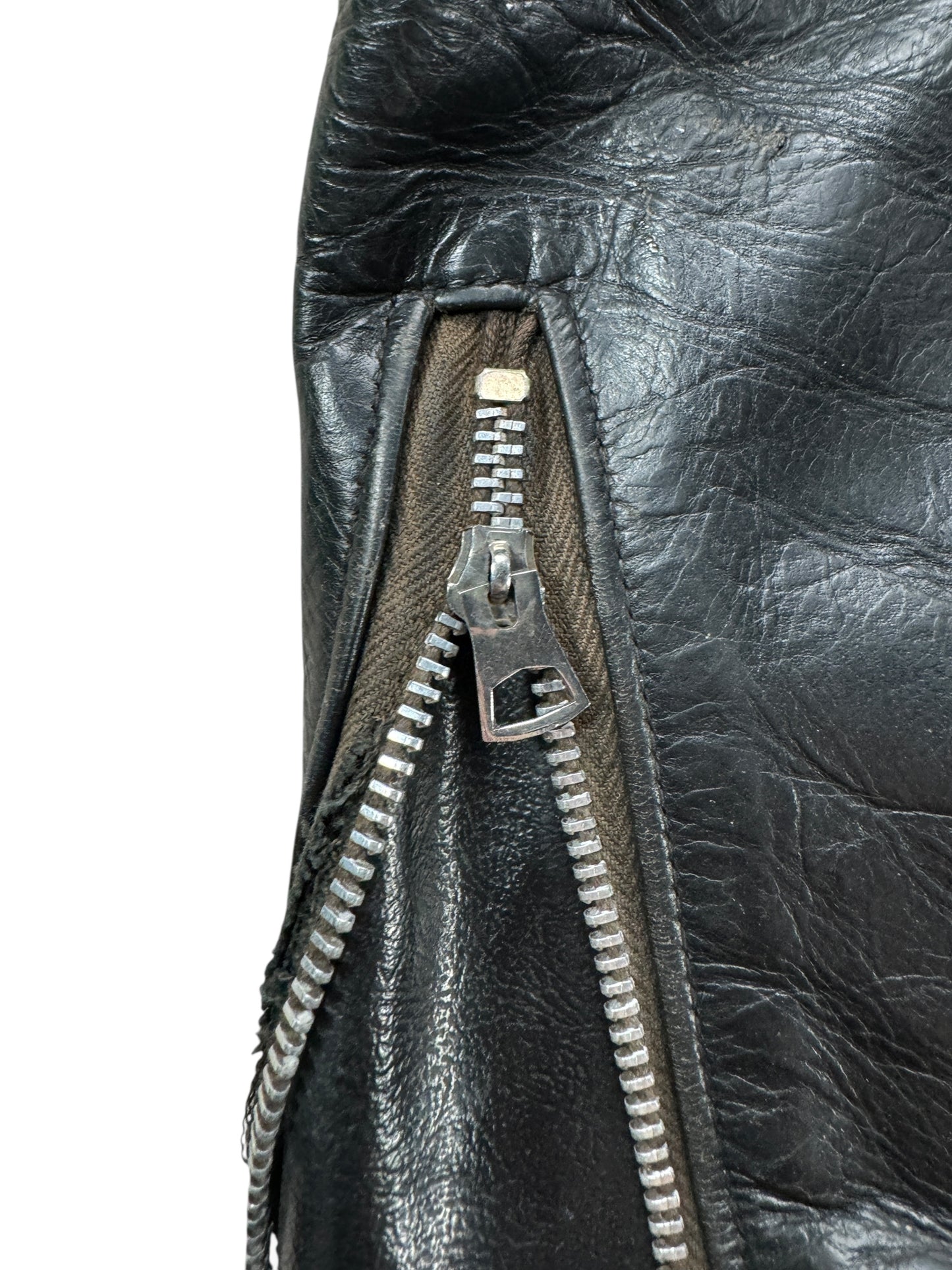 Zipper on Vintage Cycle Rider Leather Jacket SZ 46