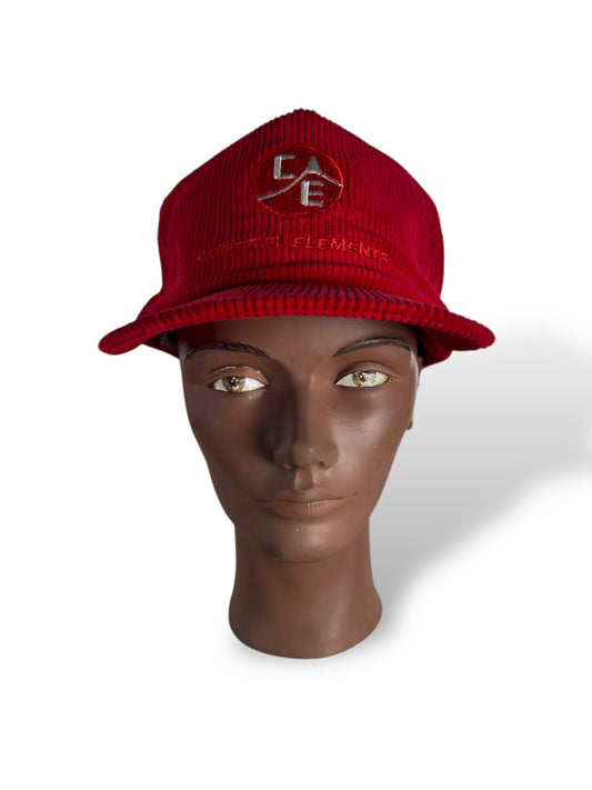 Front of Vintage Control Elements Red Corduroy Trucker Hat SZ OSFA