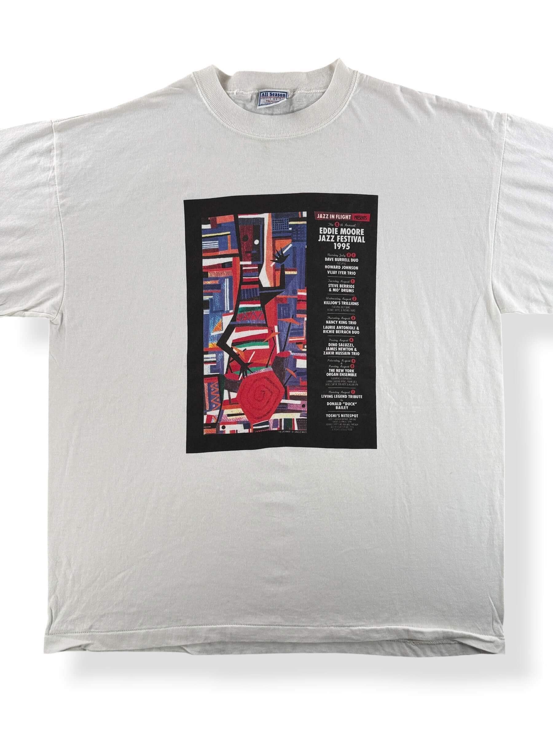 Front Close Up of Vintage 1995 Eddie Moore Jazz Festival Tee SZ XL