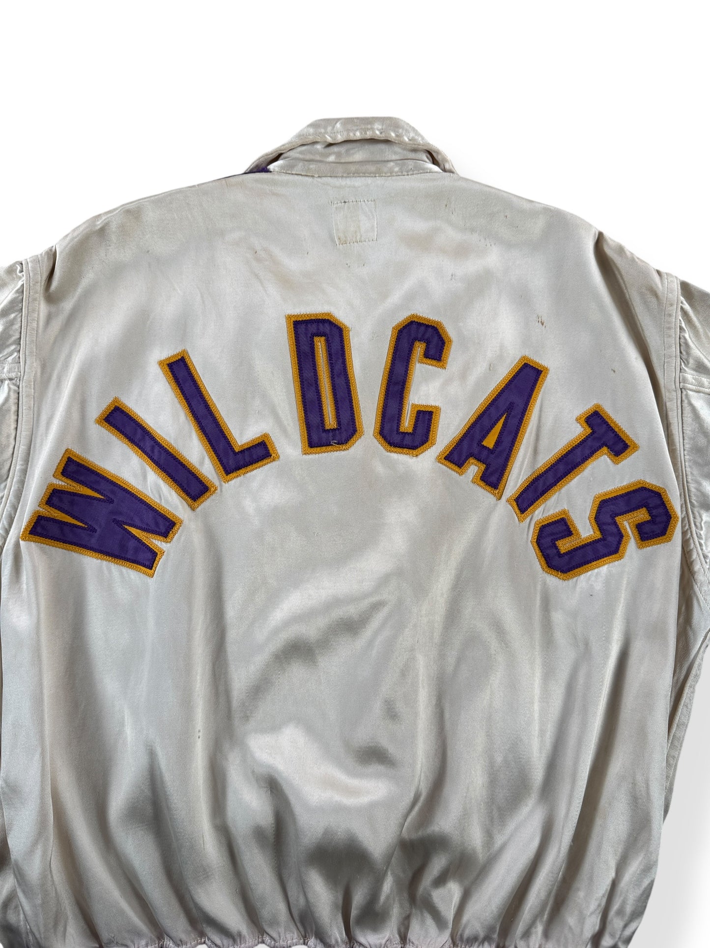 Back Close Up of Vintage Satin OHHS WIldcats Warm Up Top SZ L