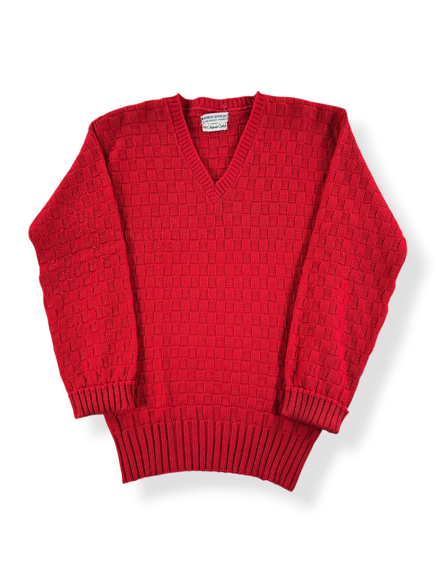 Front of Vintage Red Knit Vaughn-At-Sather Gate Sweater SZ XS