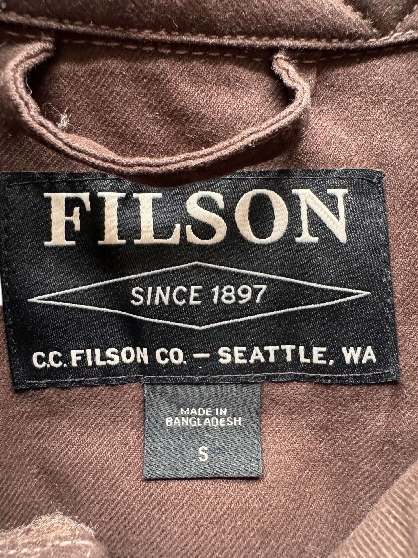 Label on Filson Lined Mackinaw Wool Jac-Shirt SZ S