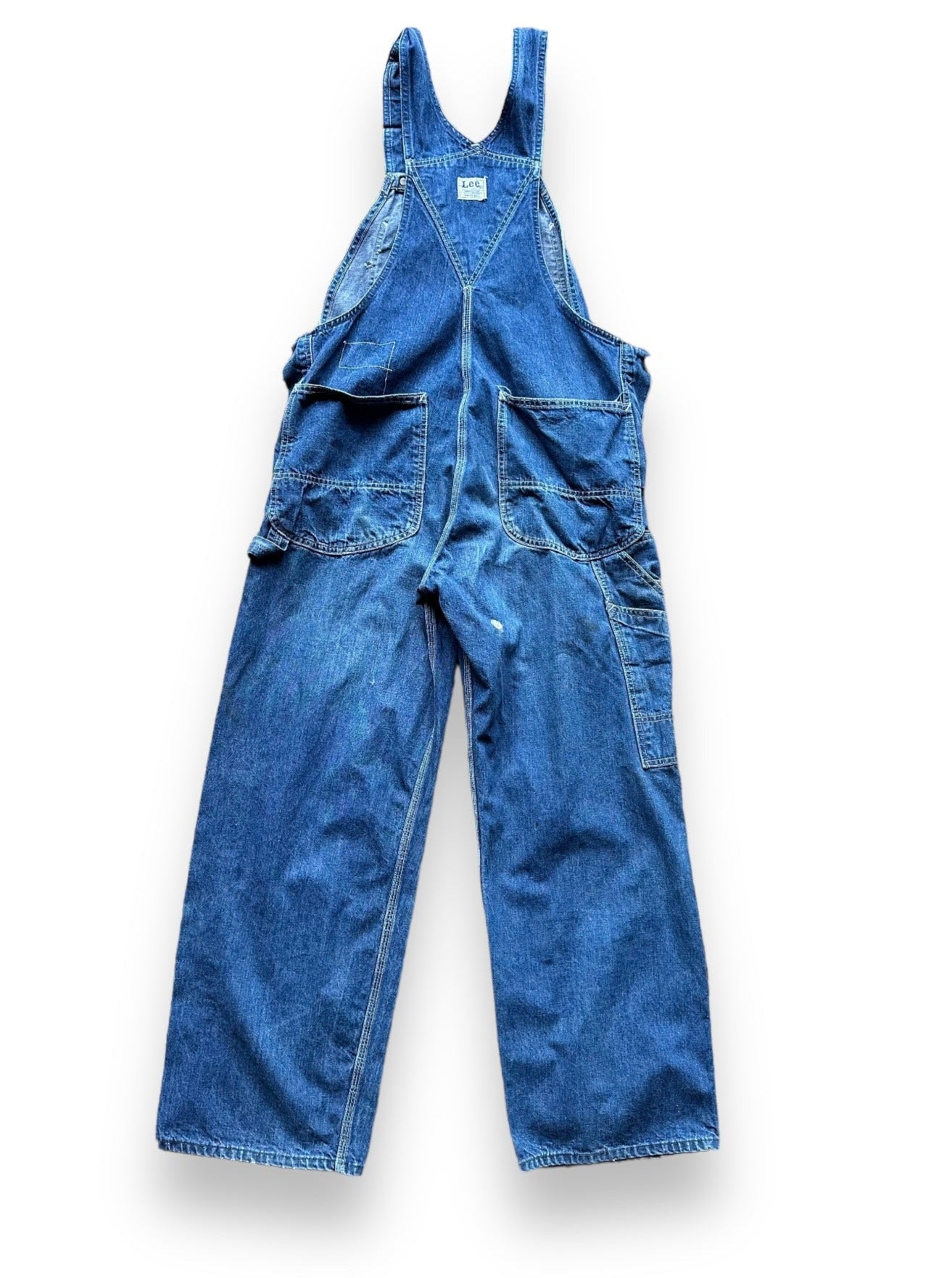 Rear View of Vintage 70's Era Lee Farm Repaired Denim Overalls SZ 34 | Vintage Denim Workwear Seattle | Seattle Vintage Denim