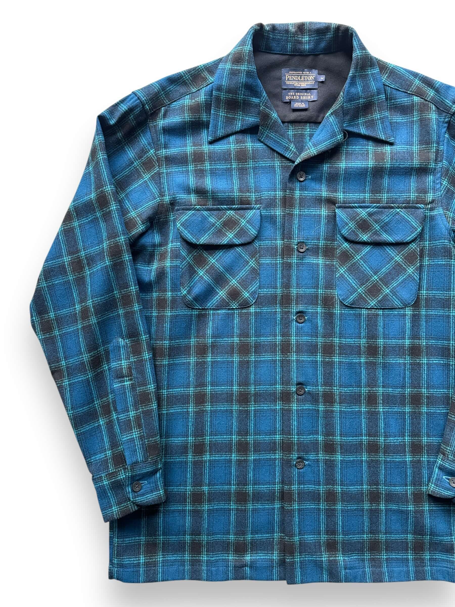 Front Right of Pendleton Blue Plaid Board Shirt SZ M