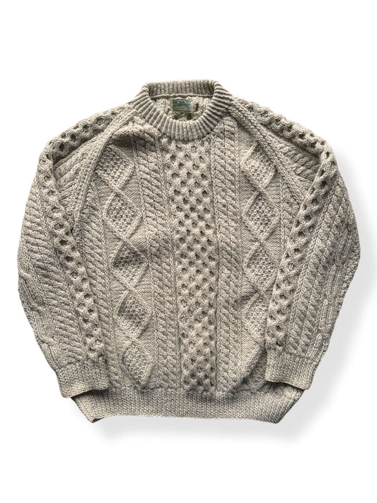 Front of Vintage Sliab Liag grey Irish cable knit fisherman's sweater SZ XL