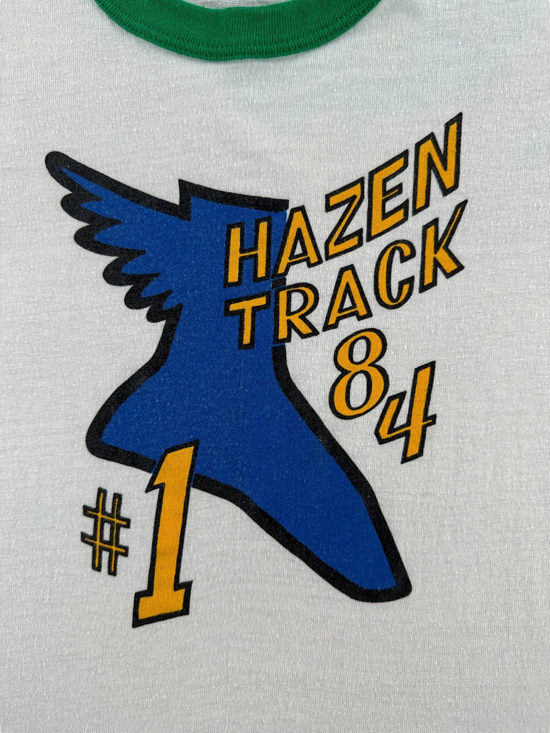 Front Graphic of Vintage Hazen Track Ringer Tee SZ XS