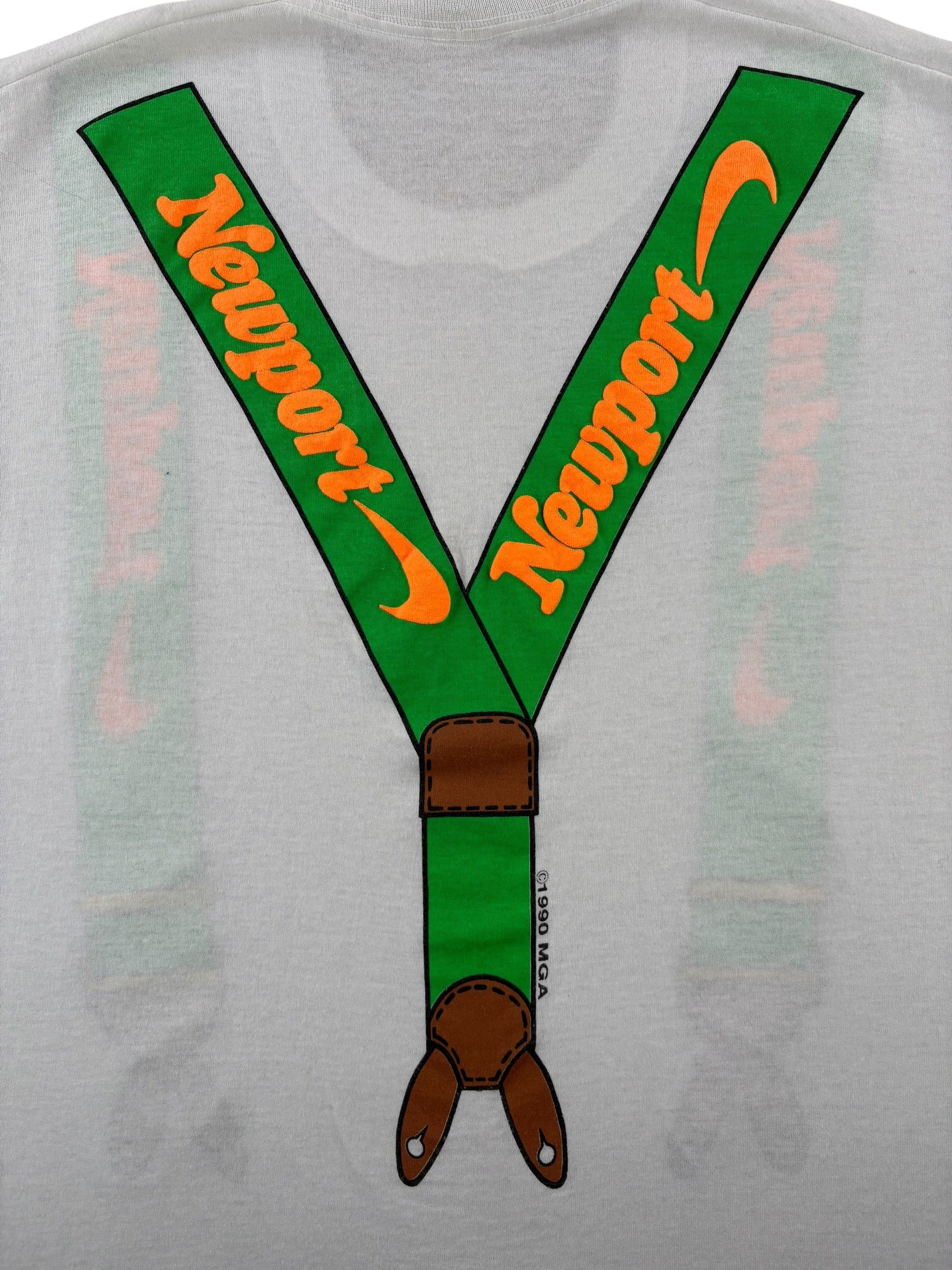 Back Graphic of Vintage Newport Cigarettes Suspender Tee SZ L (Fits M)