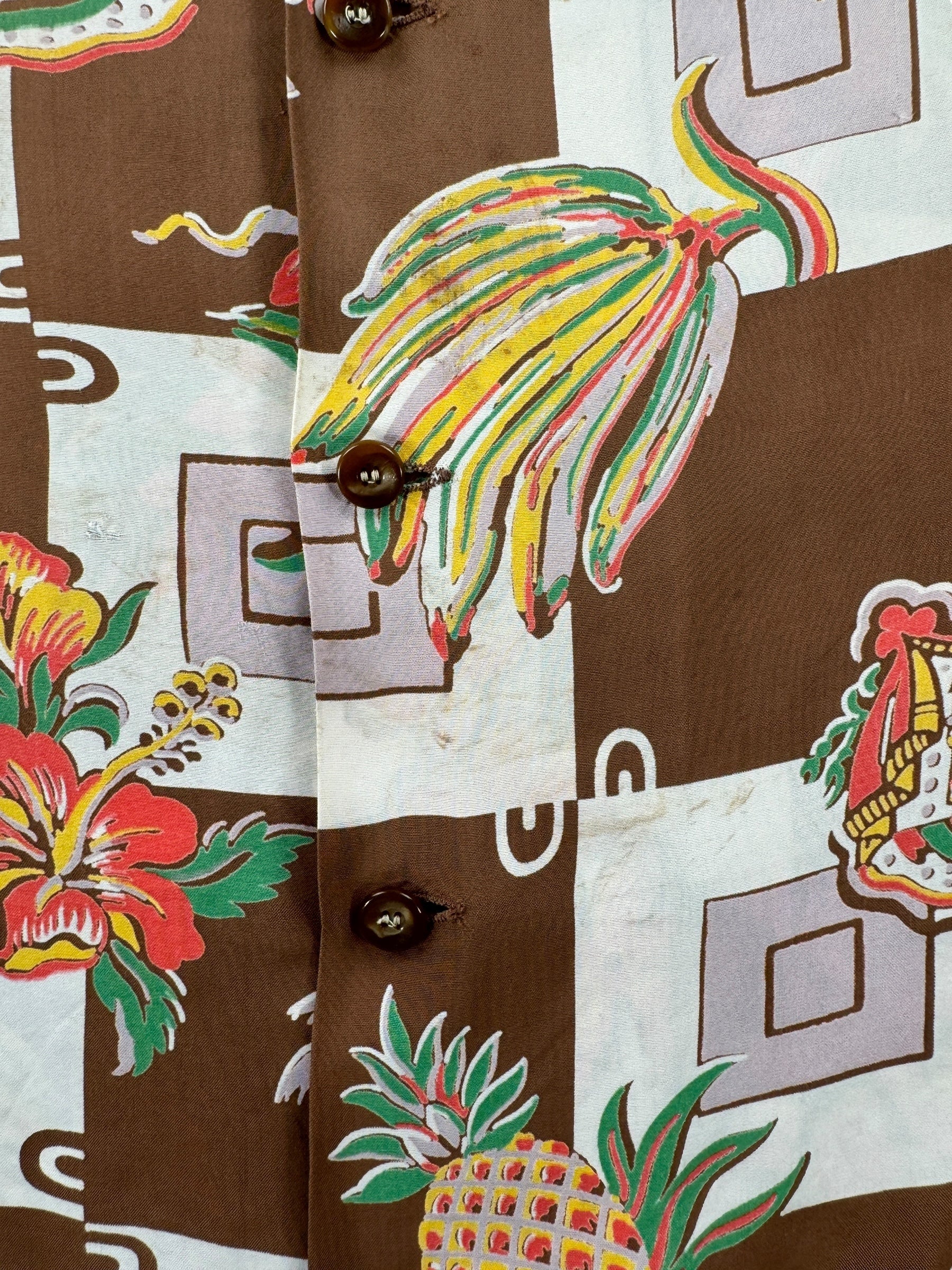Stains on Vintage Berketowne of Hollywood Aloha Shirt SZ M AS IS