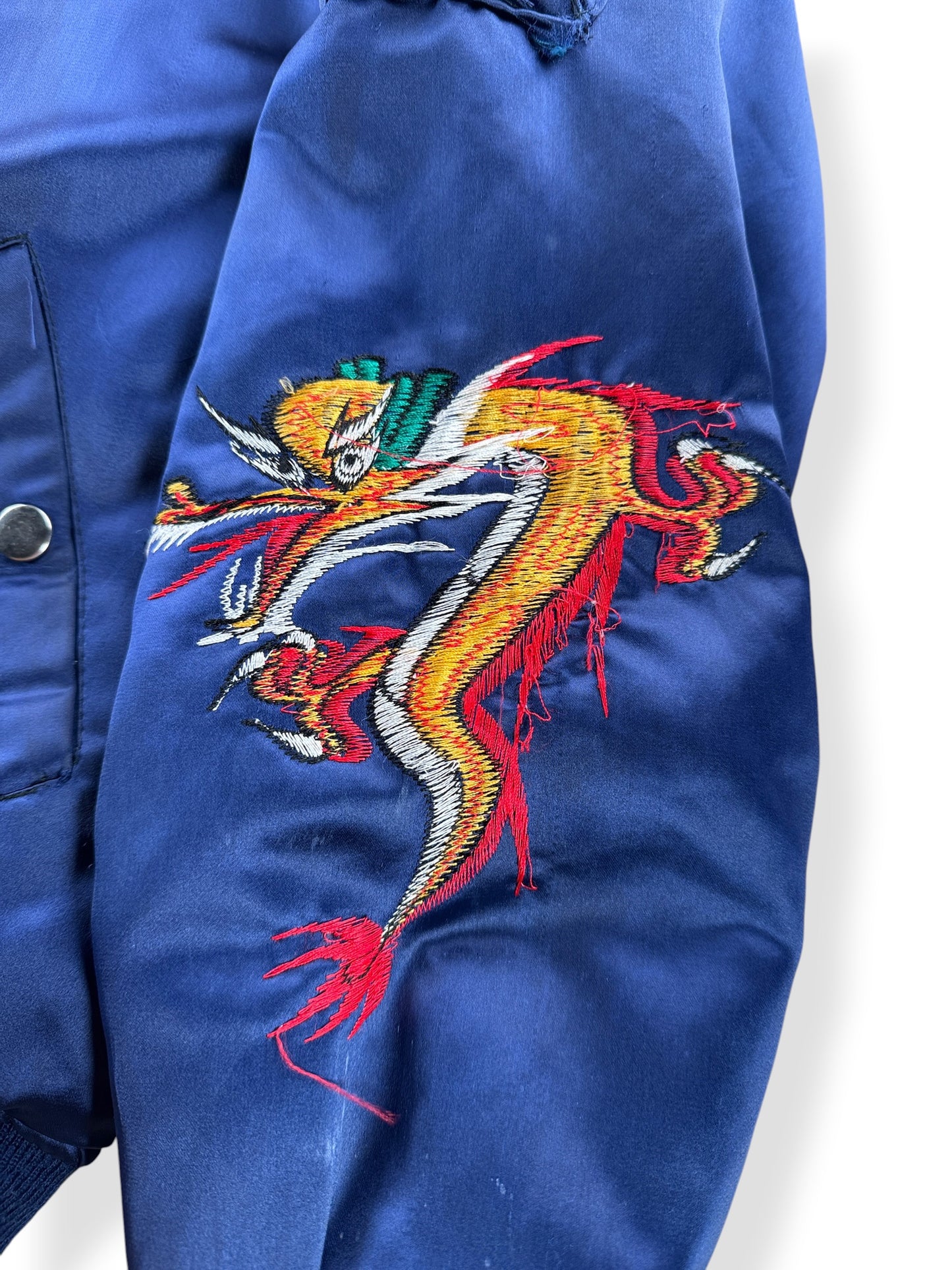 Arm embroidery on Vintage 80s Korea Souvenir Jacket SZ XL