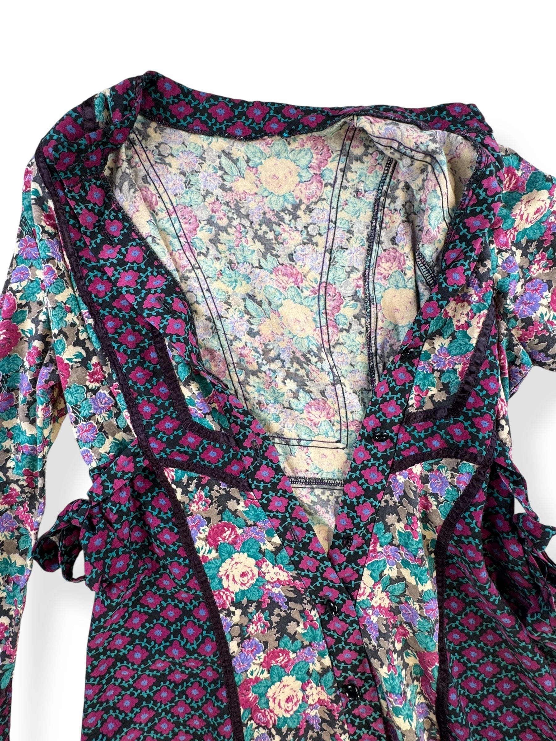 Open 1970s Patchwork Floral Dress S-M