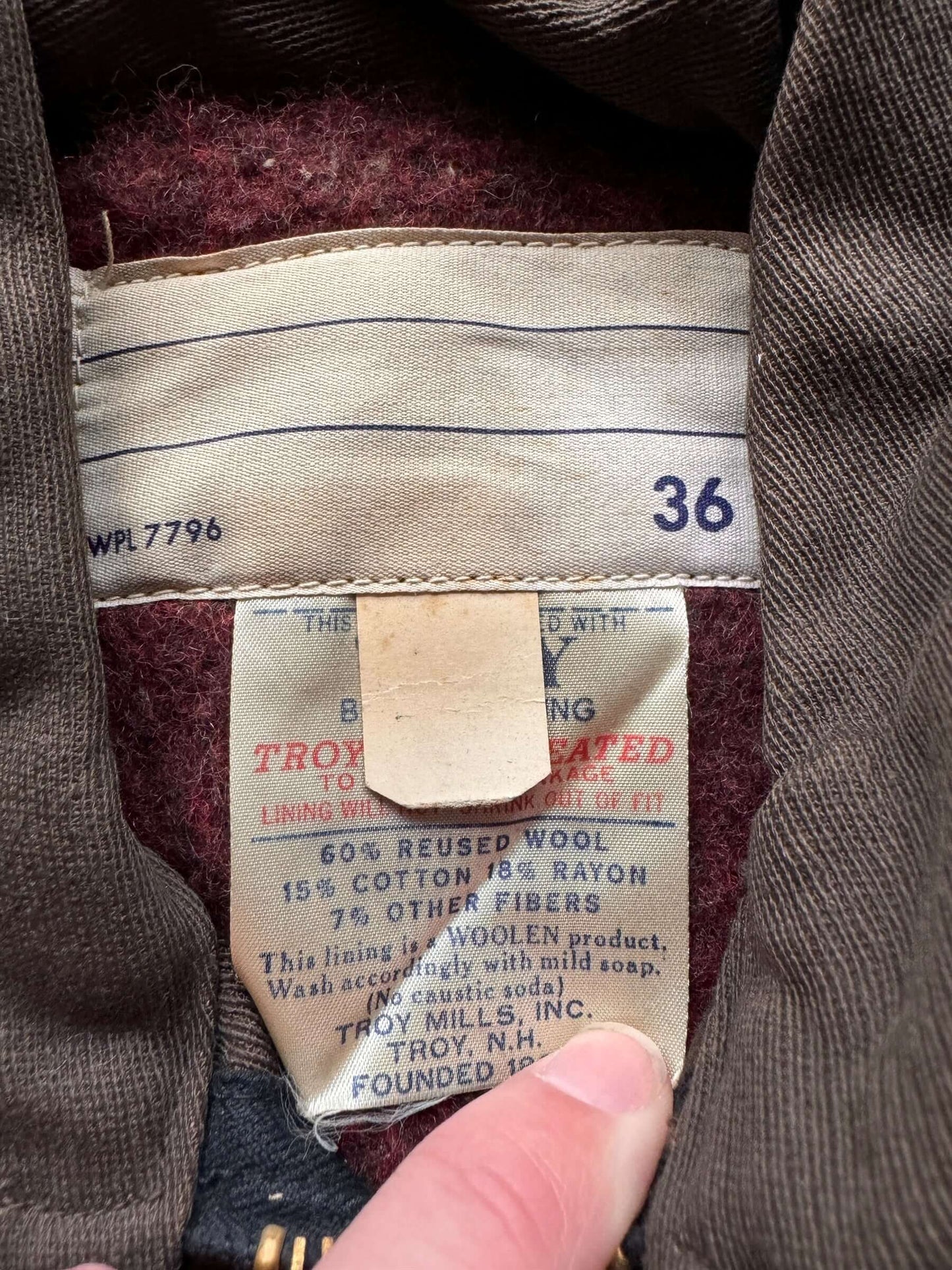 tag of Vintage Brown Troyset Blanket Lined Gas Station Jacket SZ 36