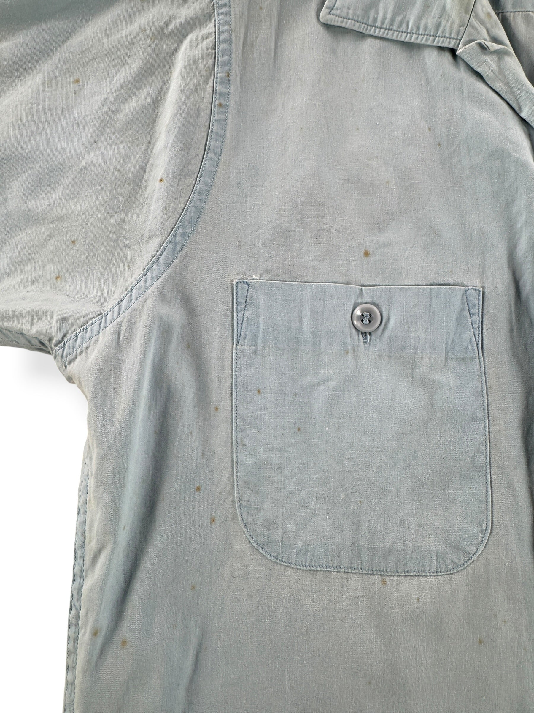 Staining on Vintage Chambray-esque Bowling Shirt SZ S AS IS