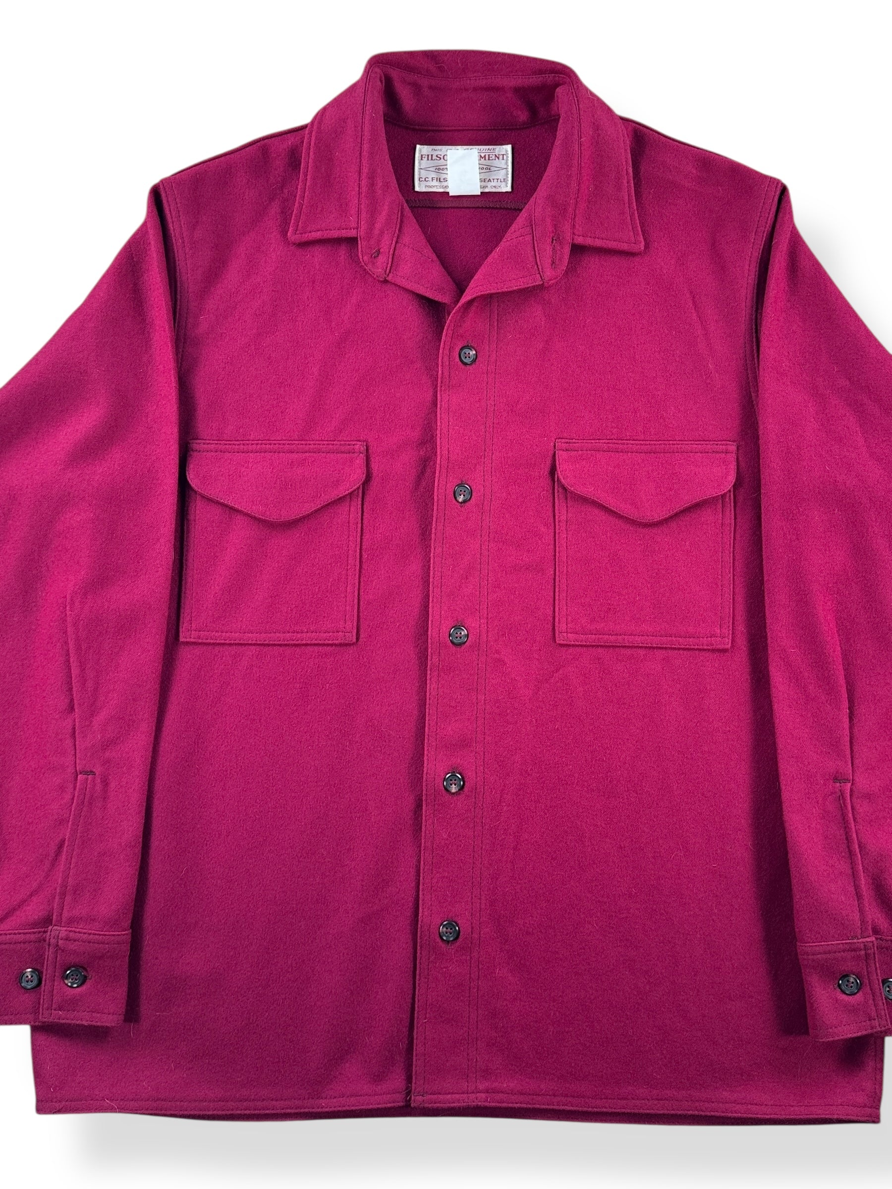 Front Close Up of Vintage Filson Burgundy Jac Shirt SZ 46