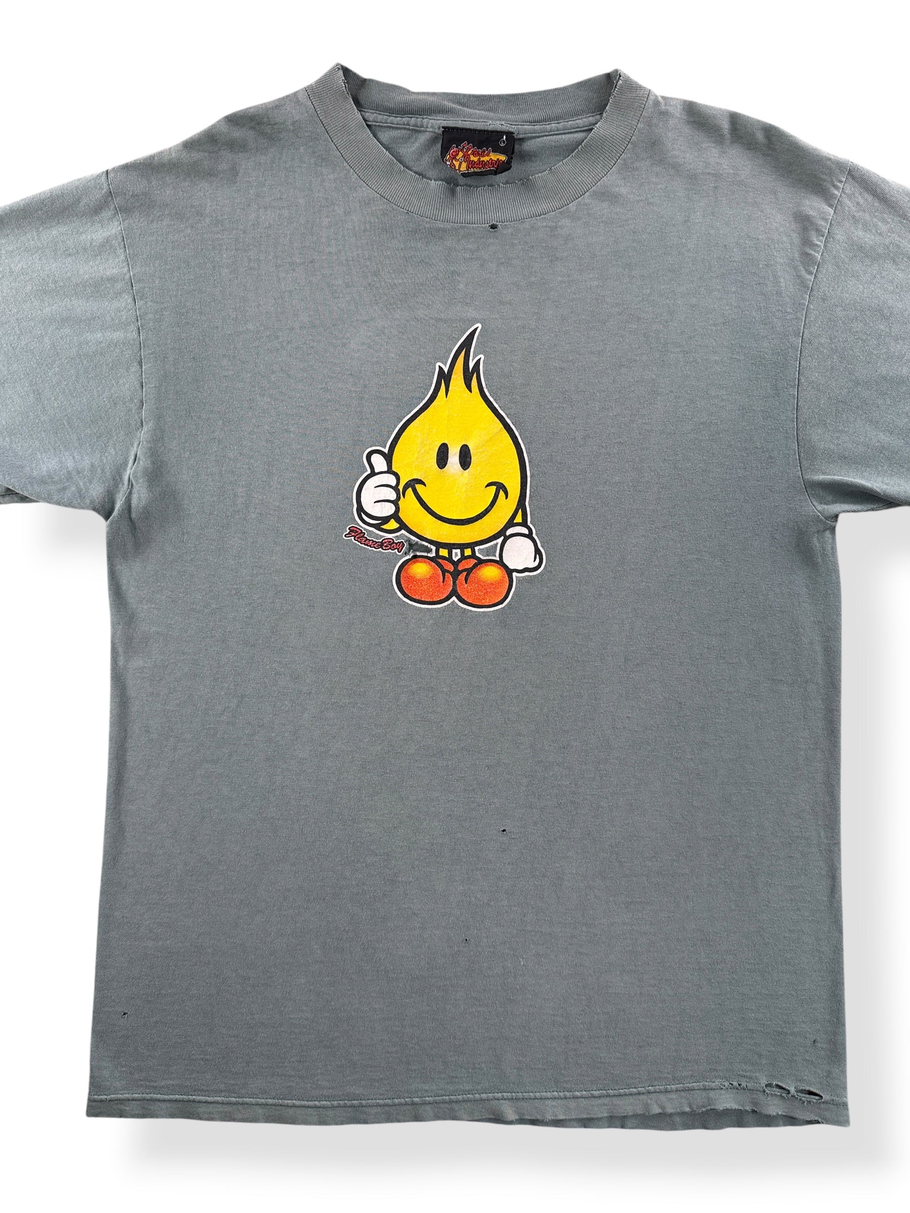 Front Close Up of Vintage World Industries Flame Boy Tee SZ L