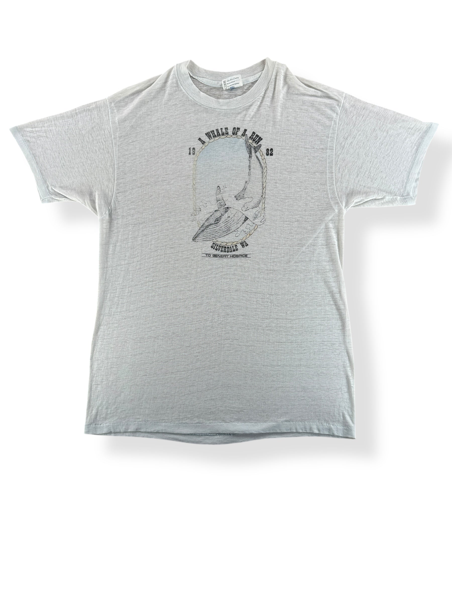 Front of Vintage Paper Thin Whale of a Run Silverdale WA Tee SZ L